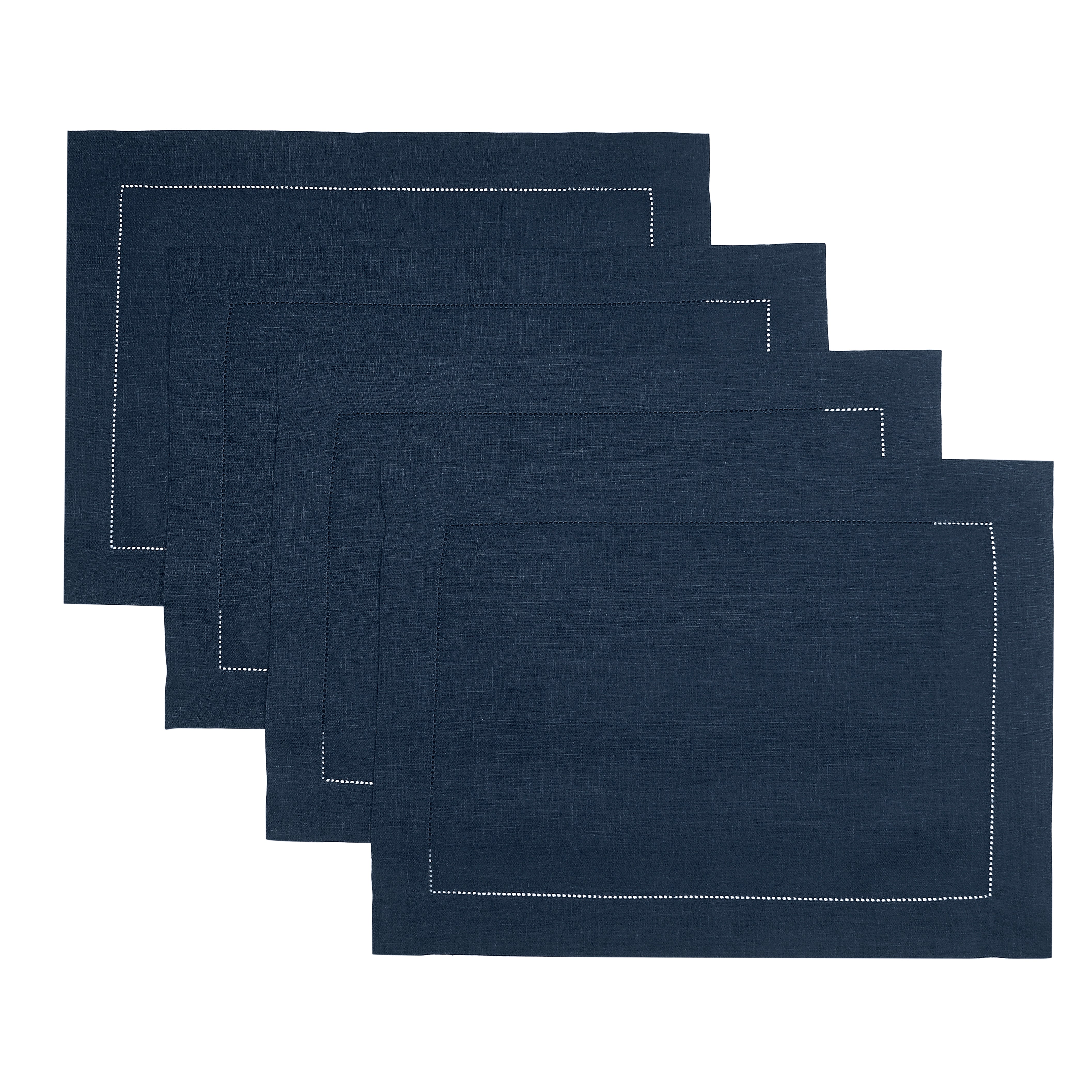 Signature Linen™ Navy Blue Placemats - Hemstitch, 4 pcs