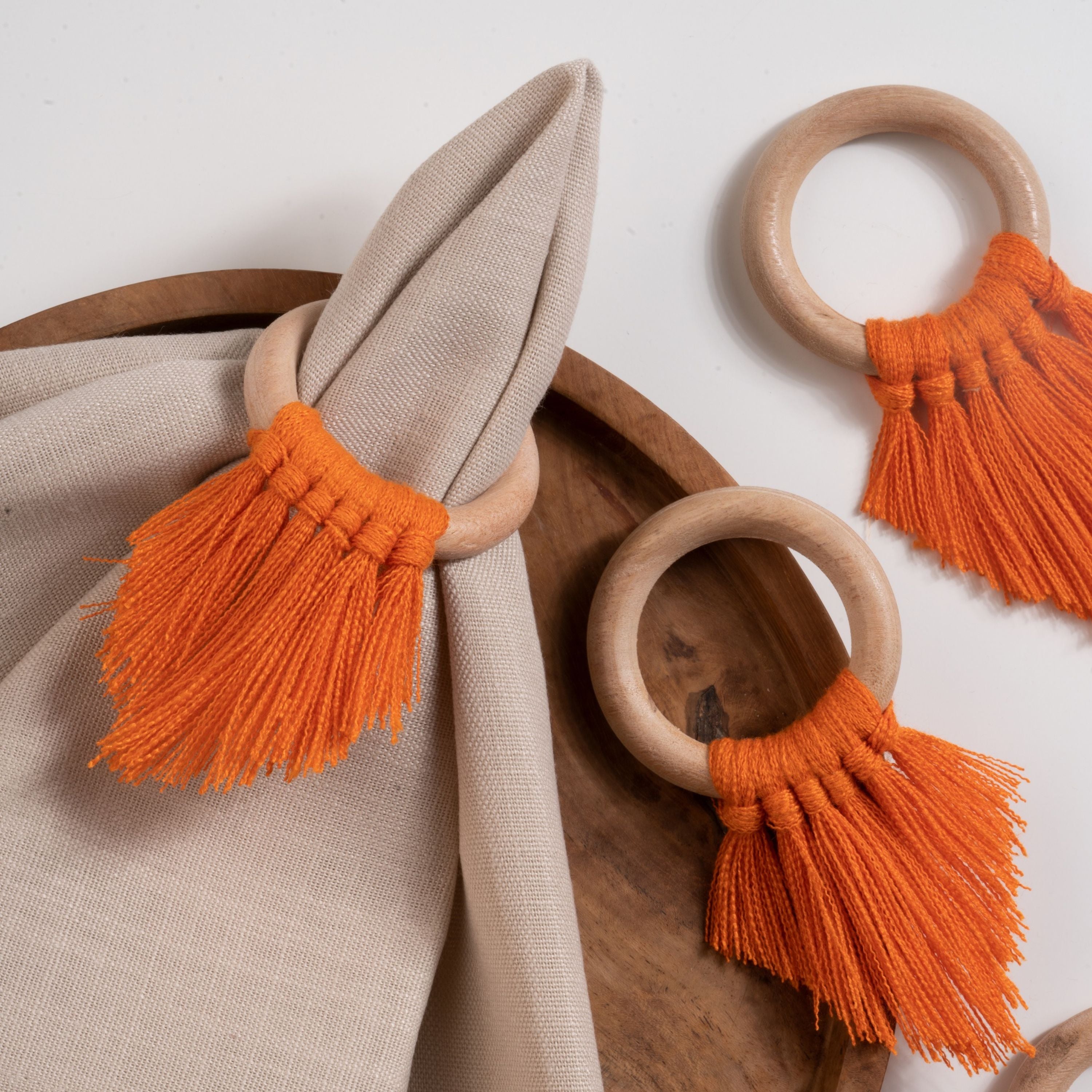 Orange Napkin Rings With Fringe