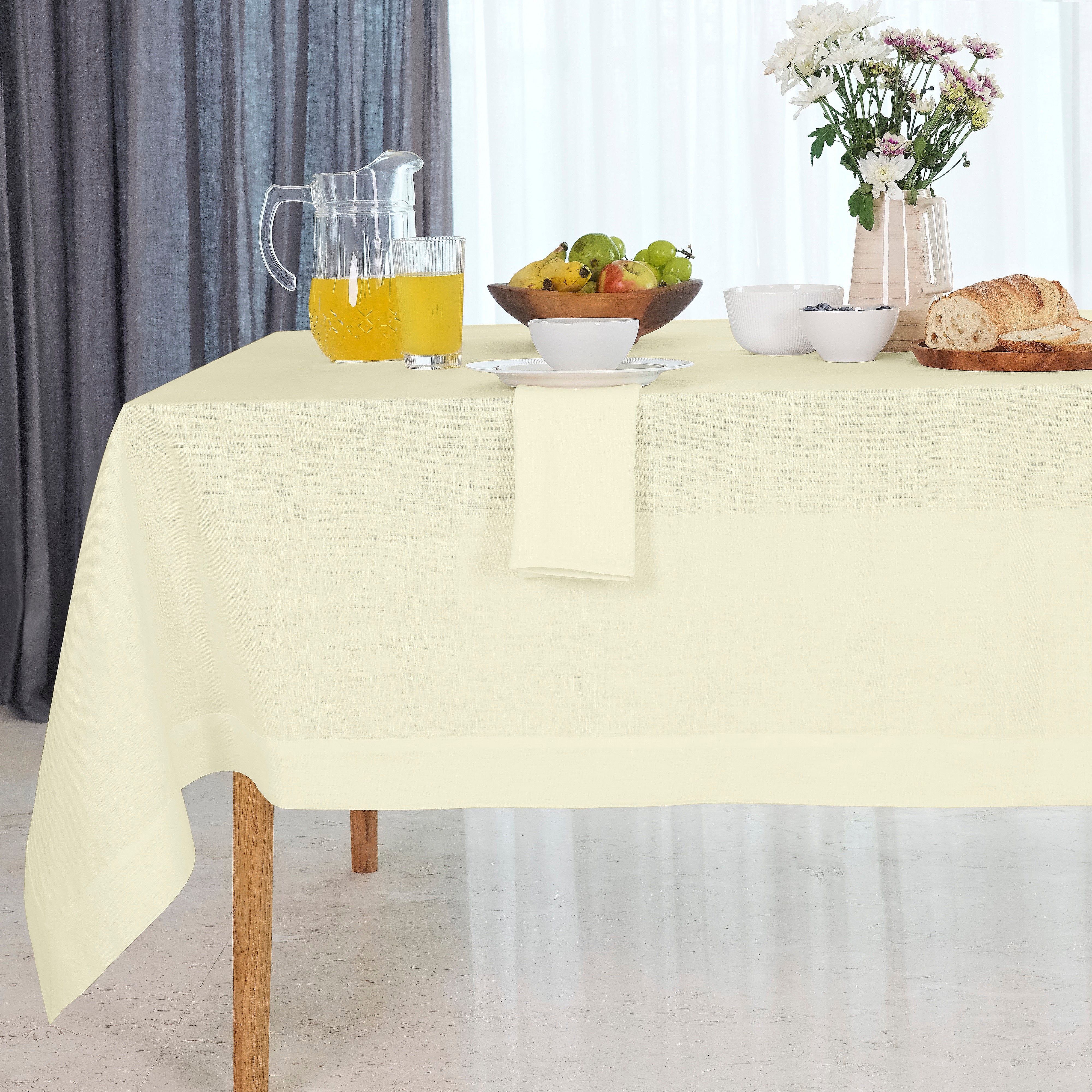 Cream Linen Tablecloth, Hemmed