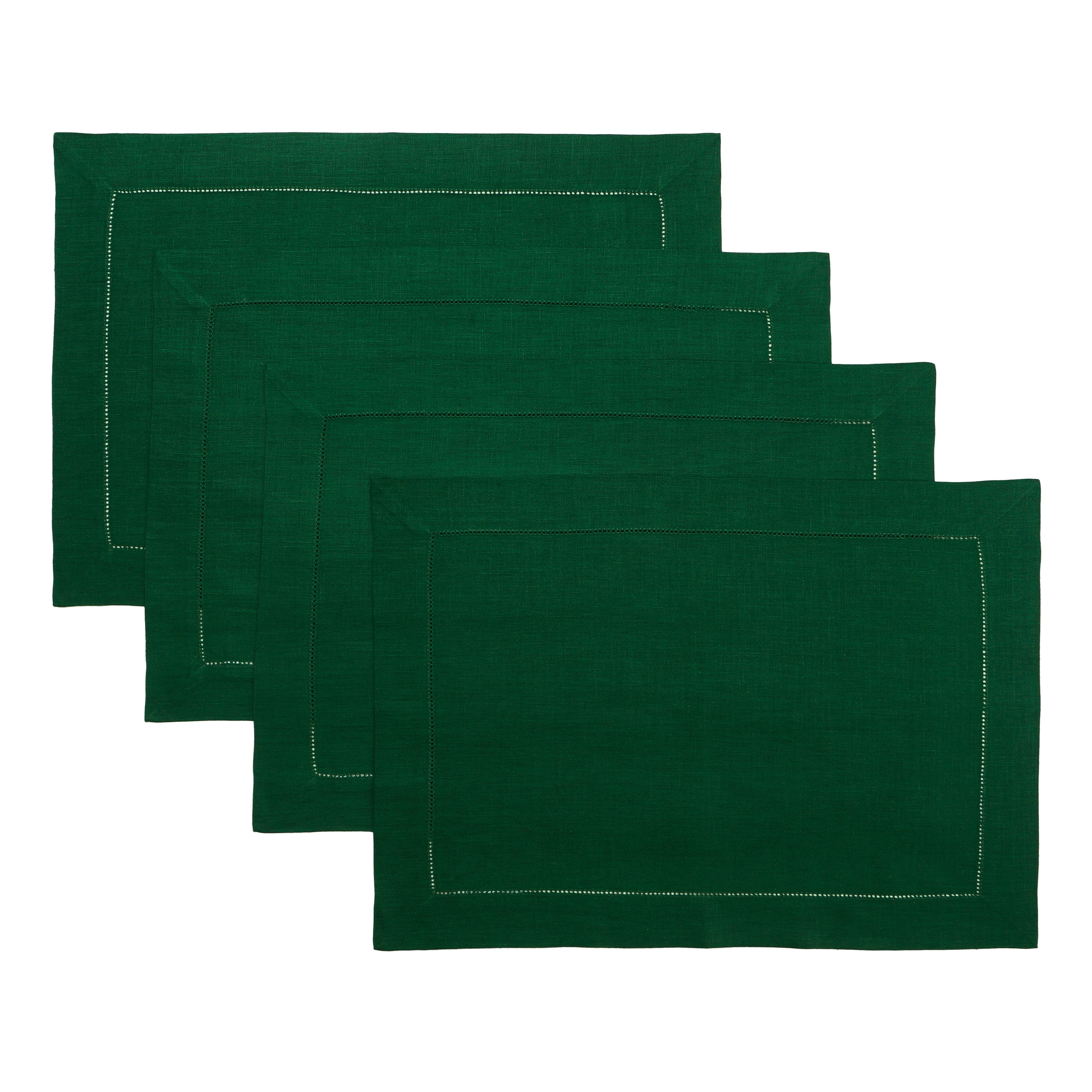 Signature Linen™ Forest Green Placemats - Hemstitch, 4 pcs