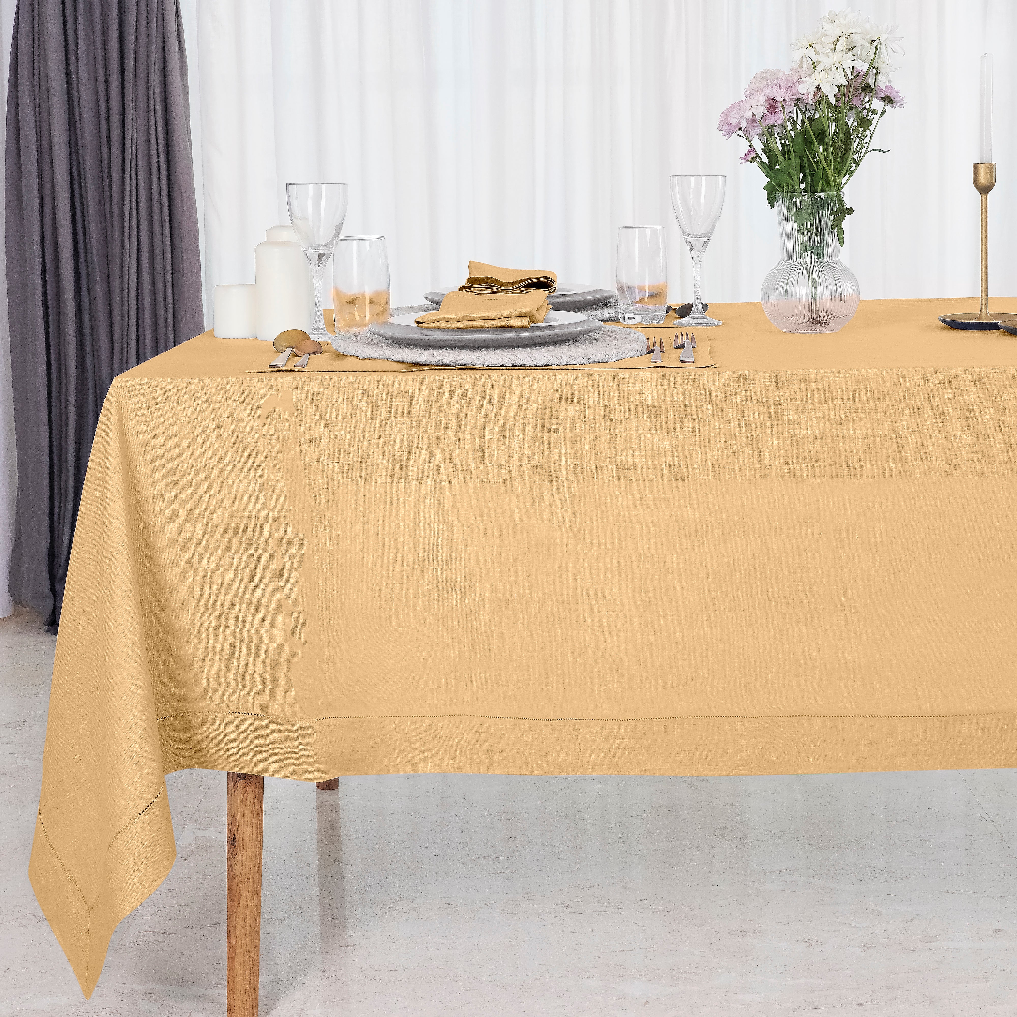 Beige Linen Tablecloth, Hemstitch