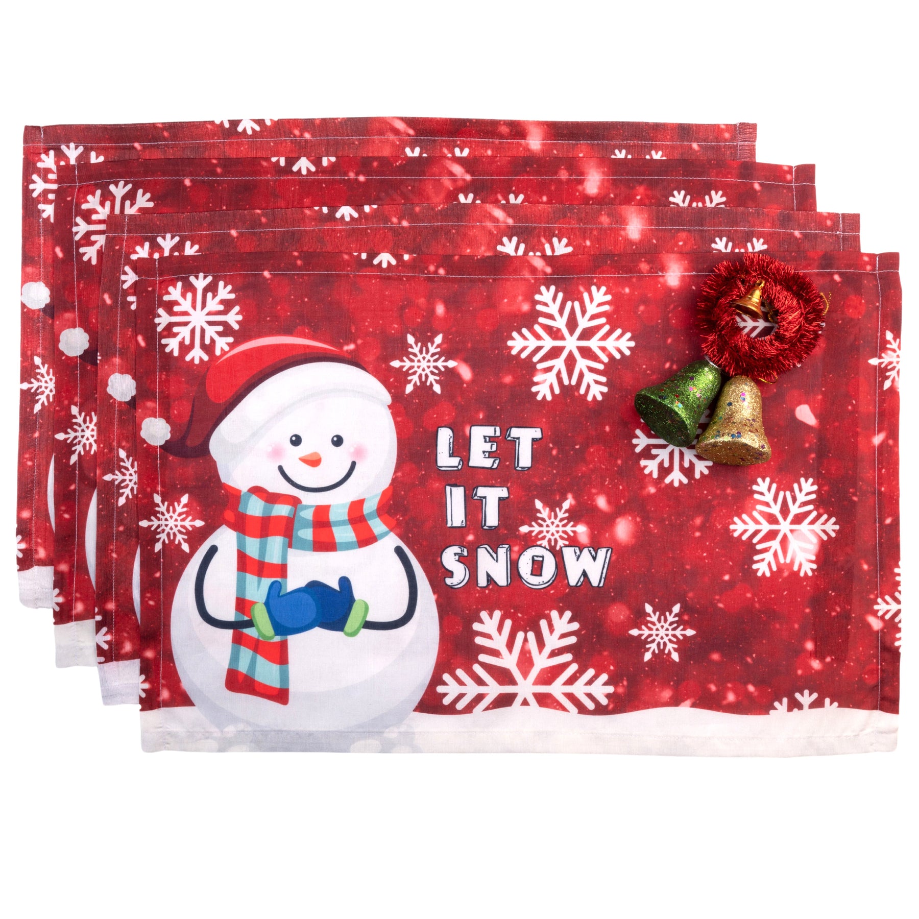 Let It Snow Vegan Silk Placemats 13 x 18 Inch Set of 4 - Christmas Print