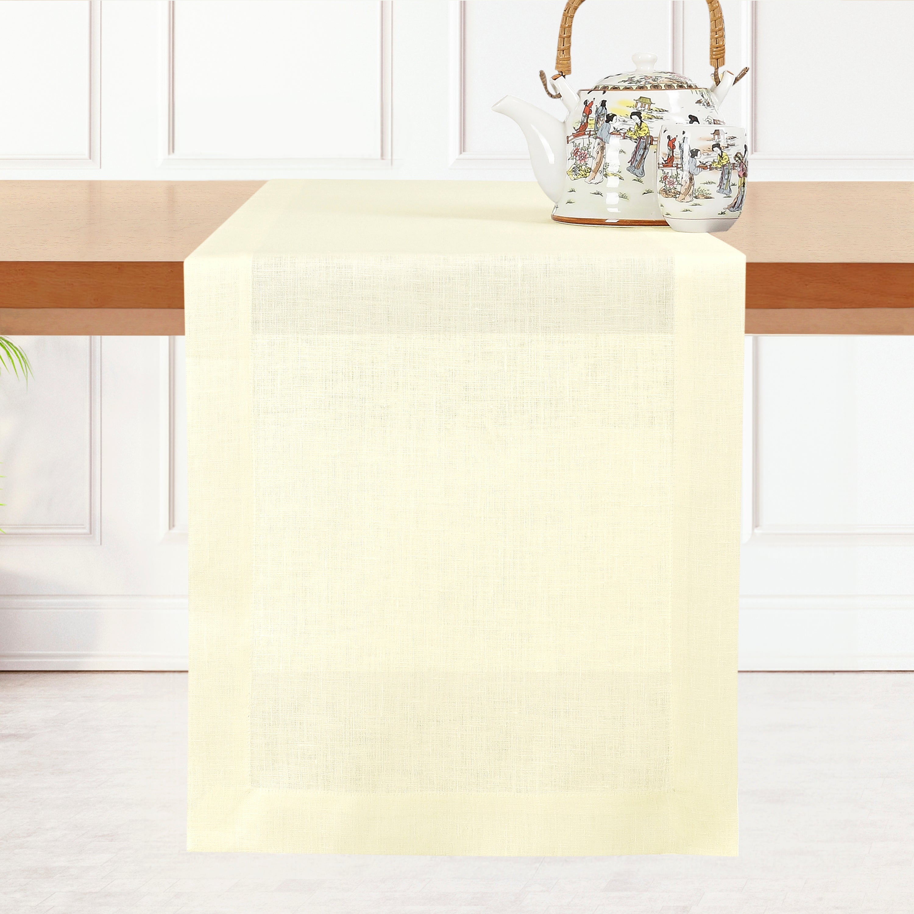 Cream Pure Linen Table Runner - Hemmed