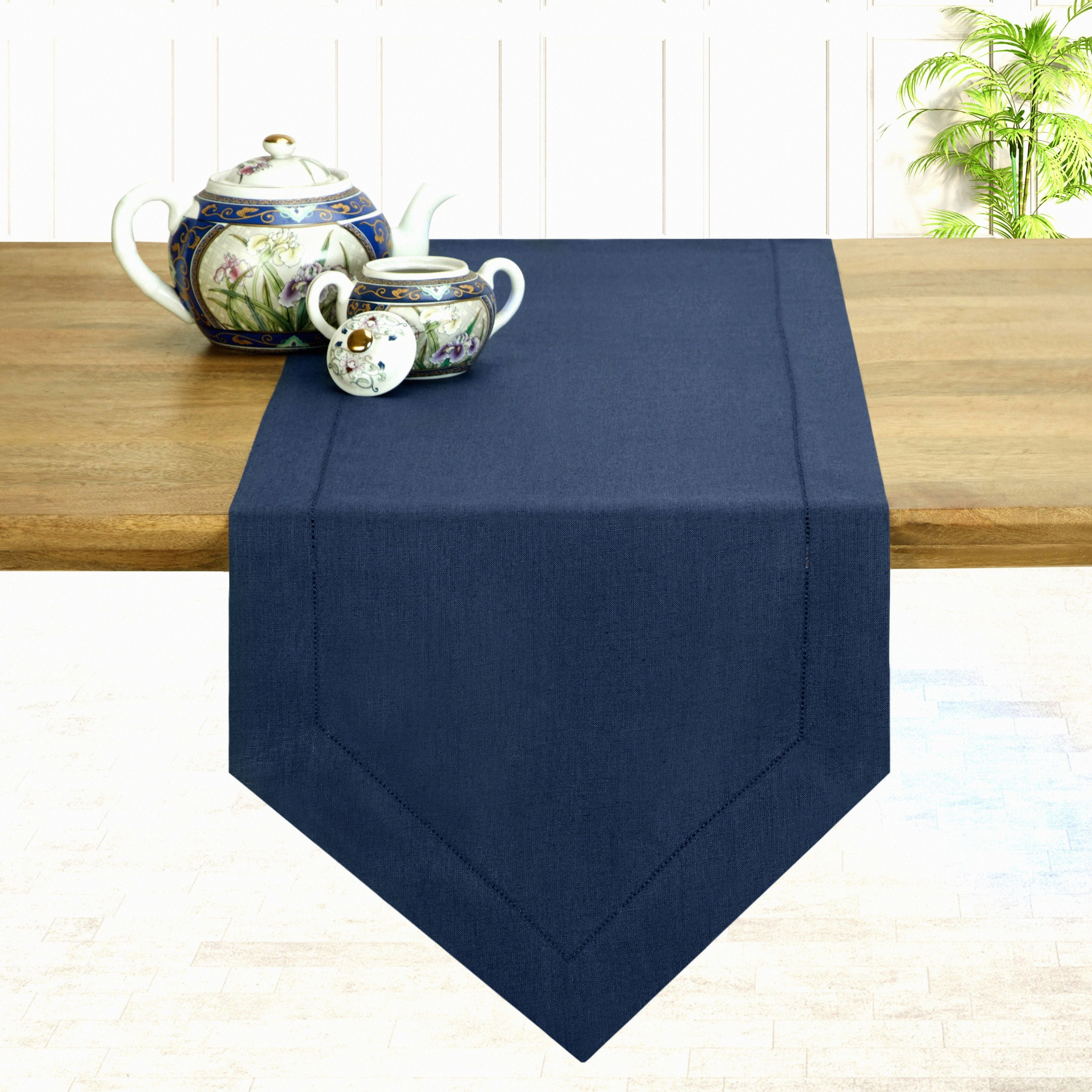 Navy Blue Linen Table Runner, Diamond