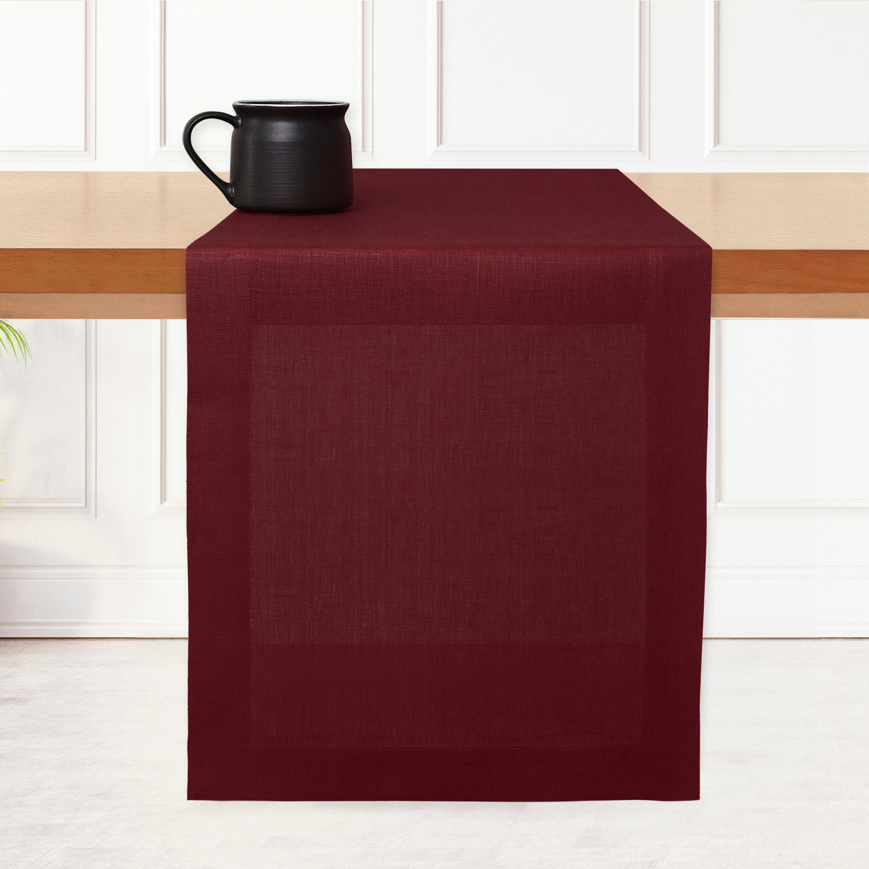 Dark Red Pure Linen Table Runner - Hemmed