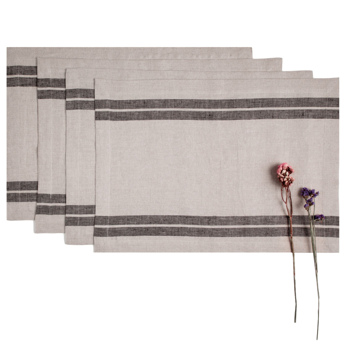 Natural & Black French Stripe Linen Placemats