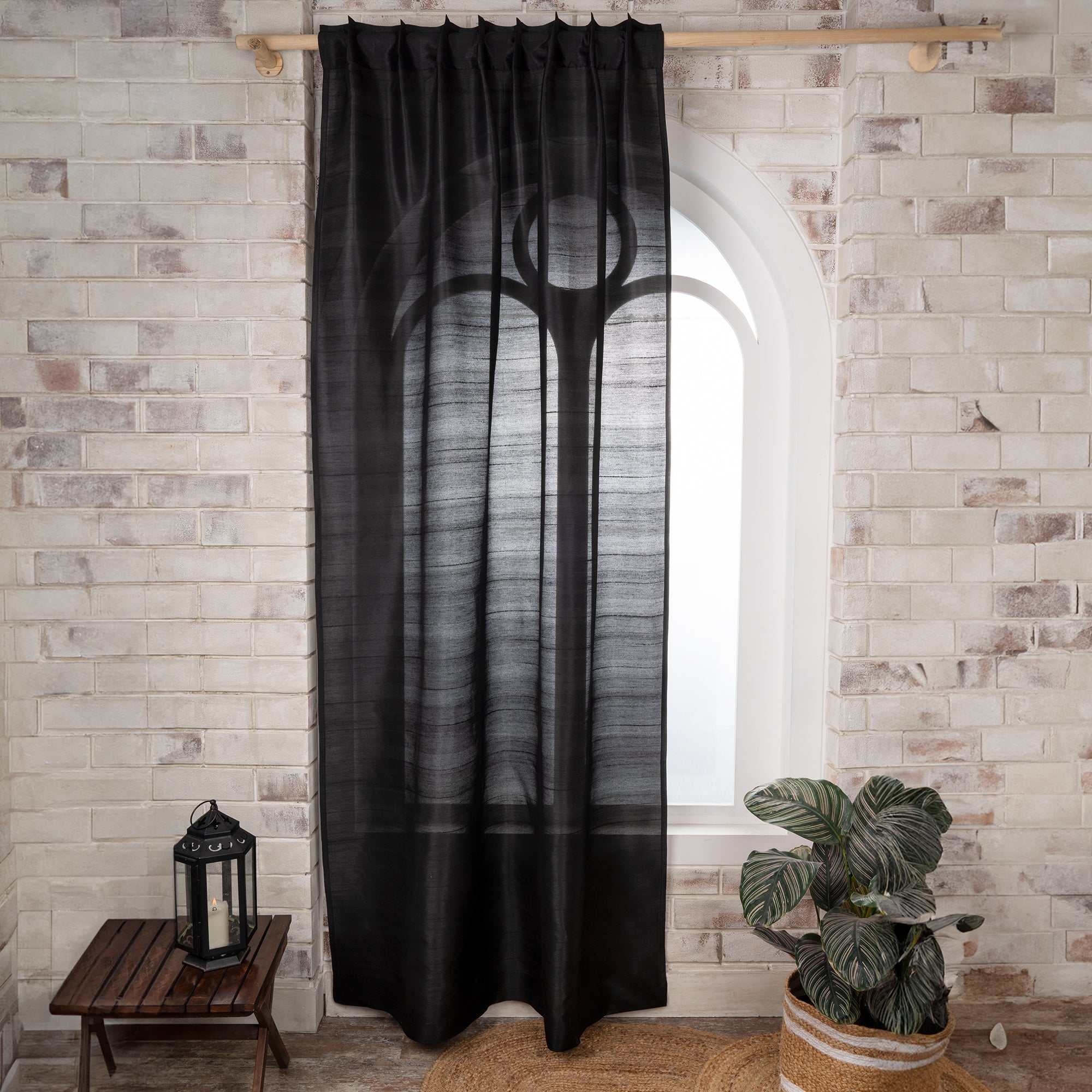 Black Vegan Silk Top Pinch Pleat Curtain