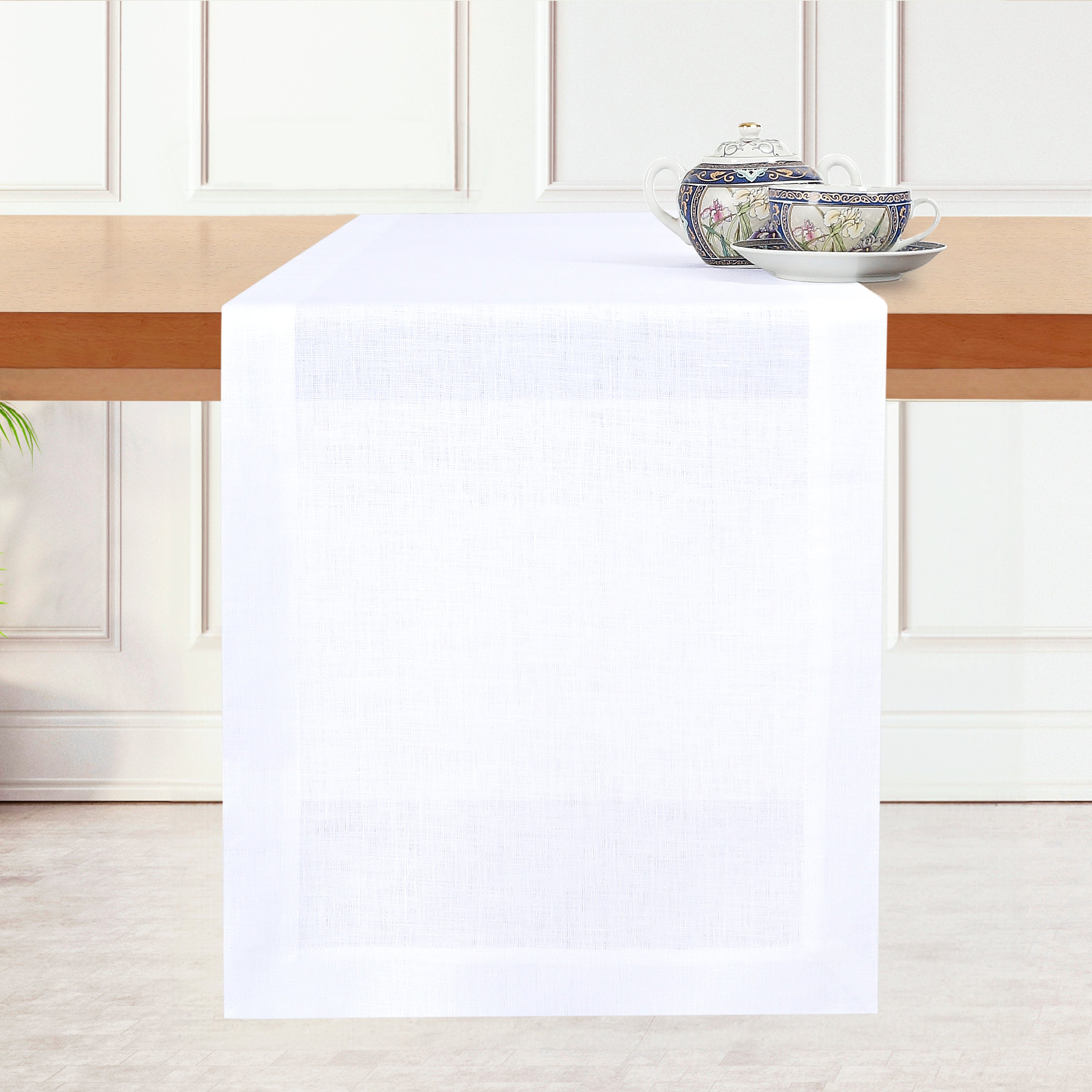 White Linen Table Runner, Hemmed