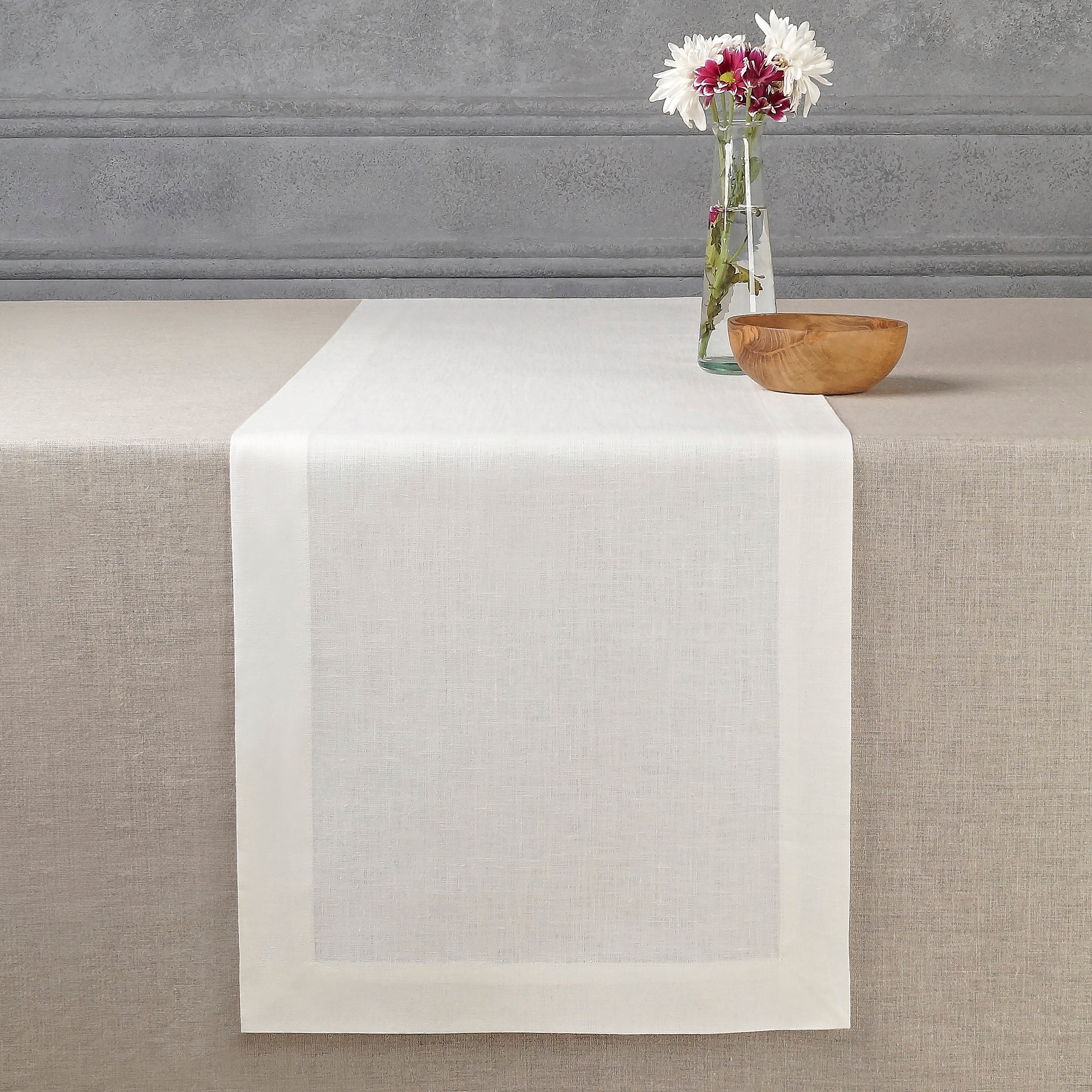 Ivory Linen Table Runner, Hemmed