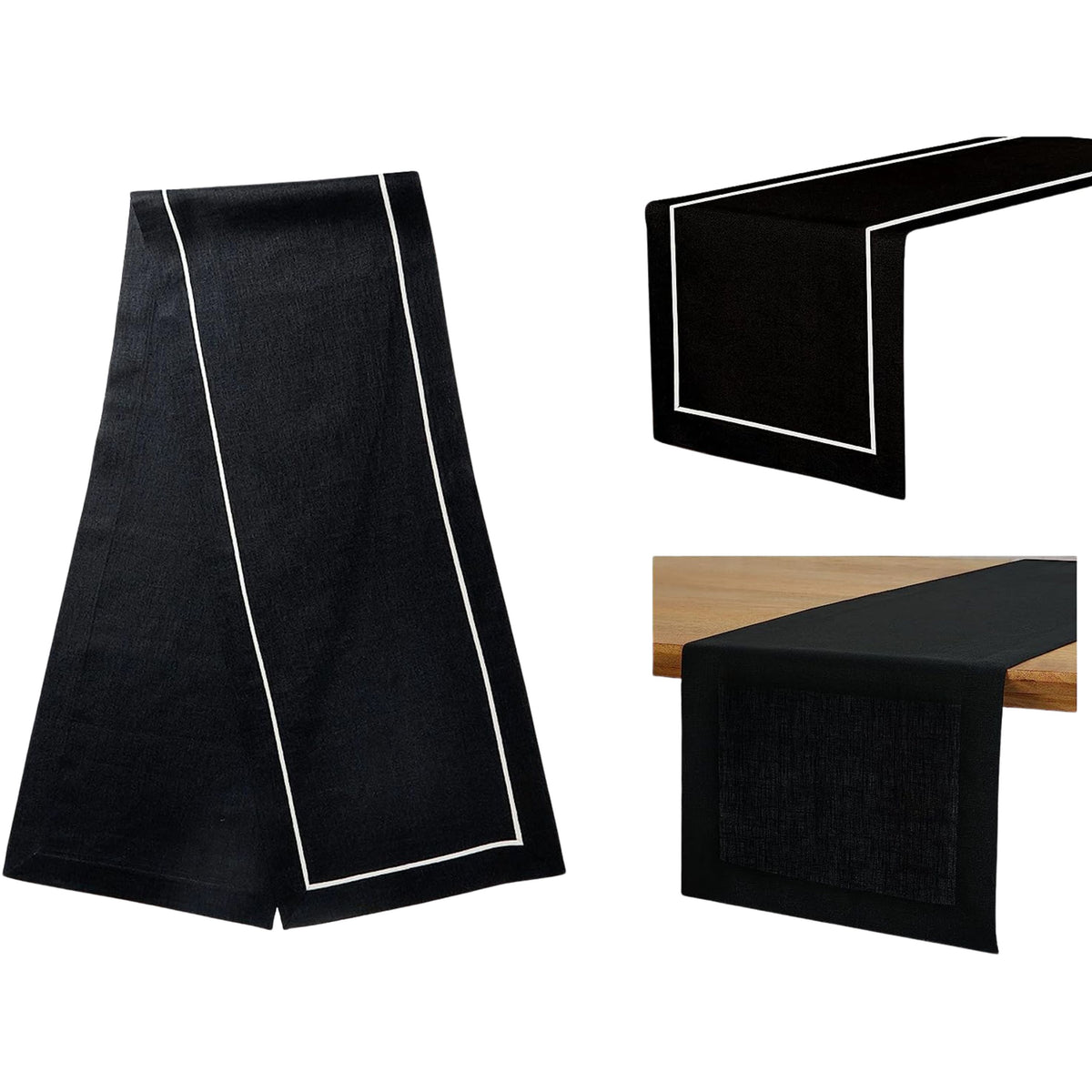 Black & White Linen Table Runner - Reversible
