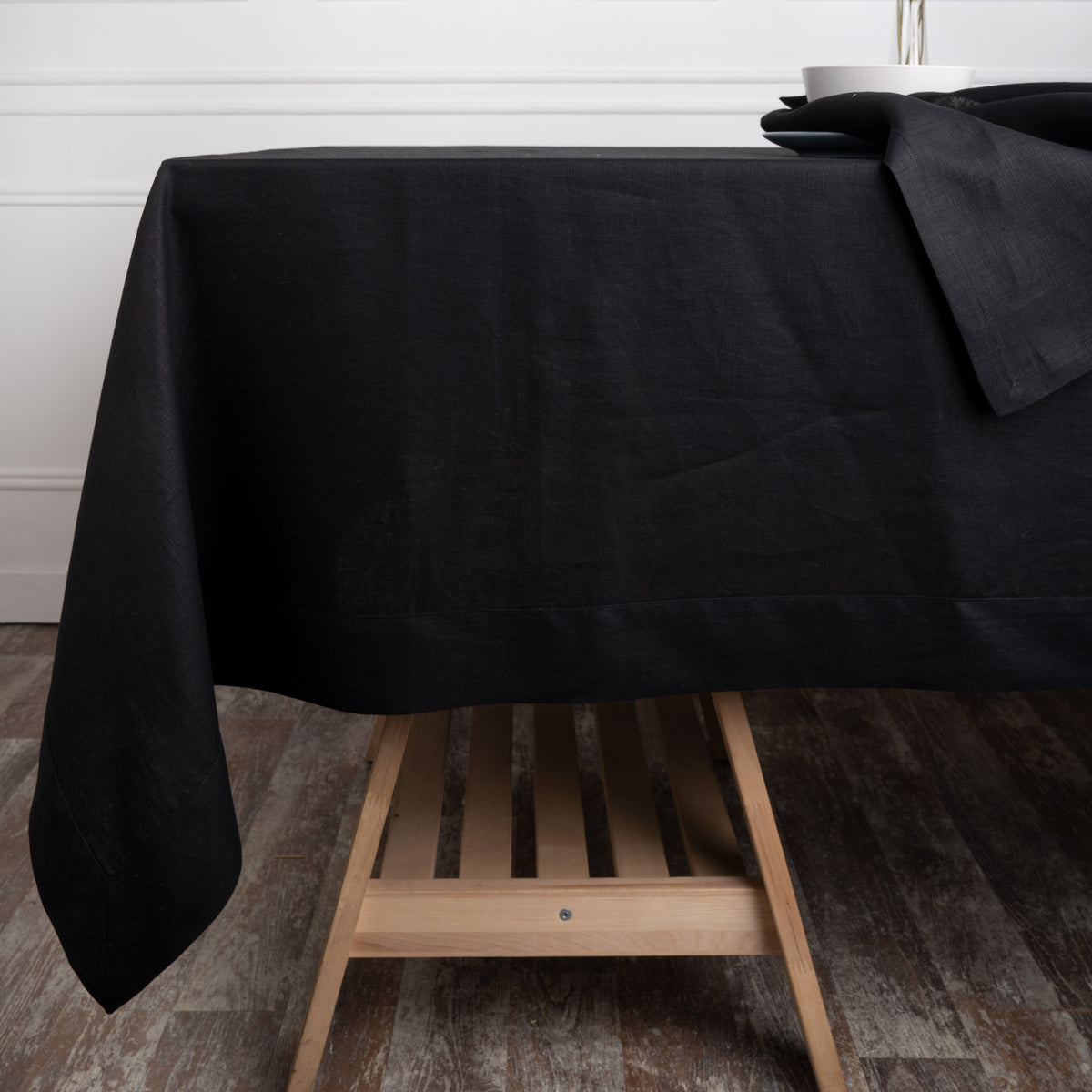 Black Linen Tablecloth, Hemmed