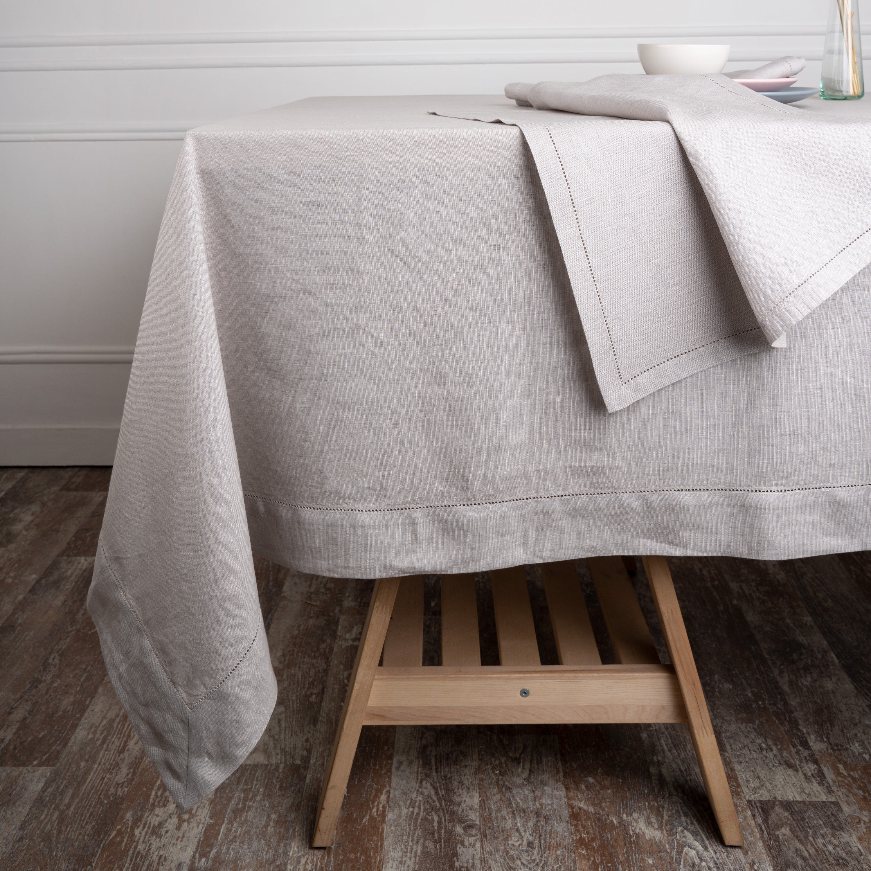 Silver Grey Linen Tablecloth, Hemstitch