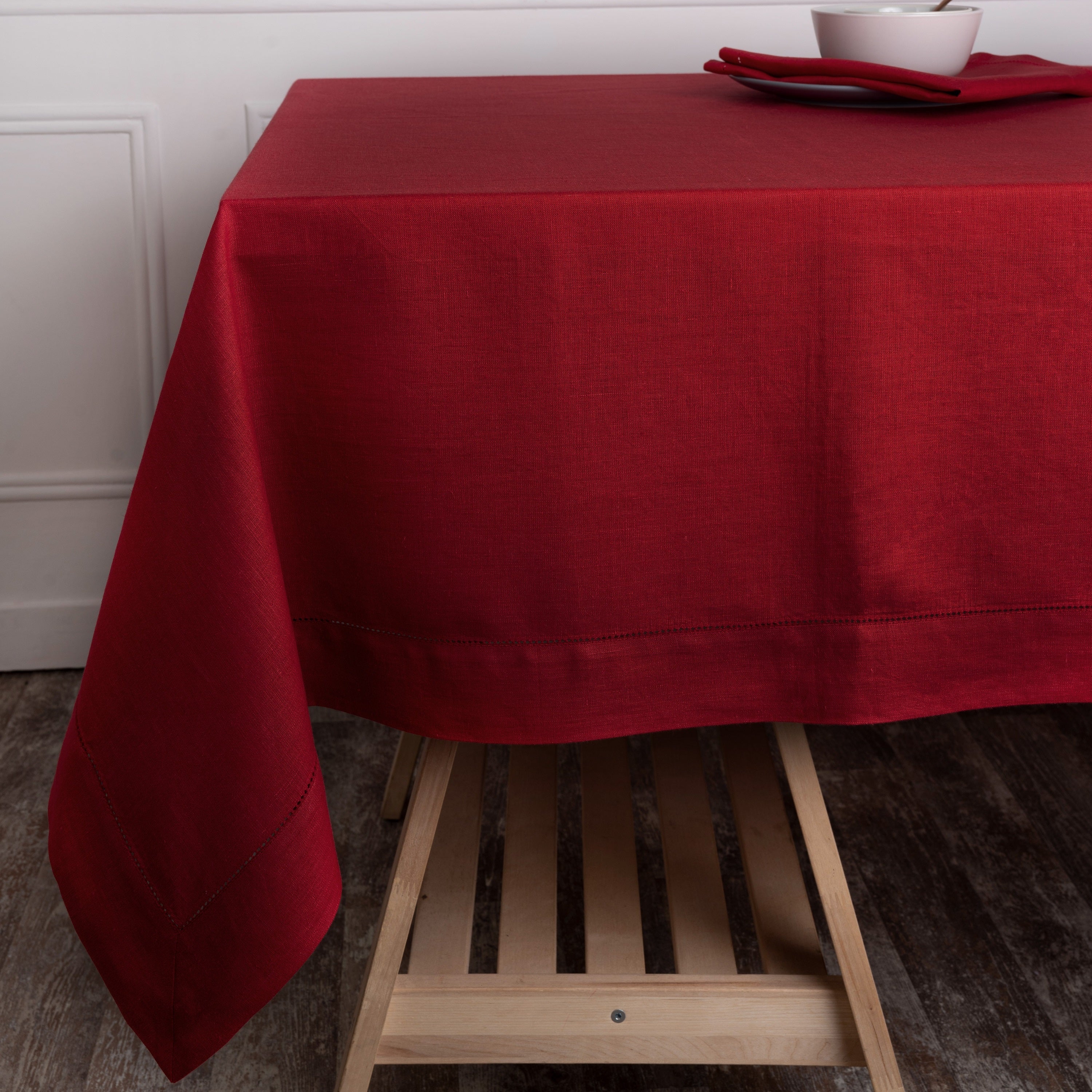 Red Linen Tablecloth, Hemstitch