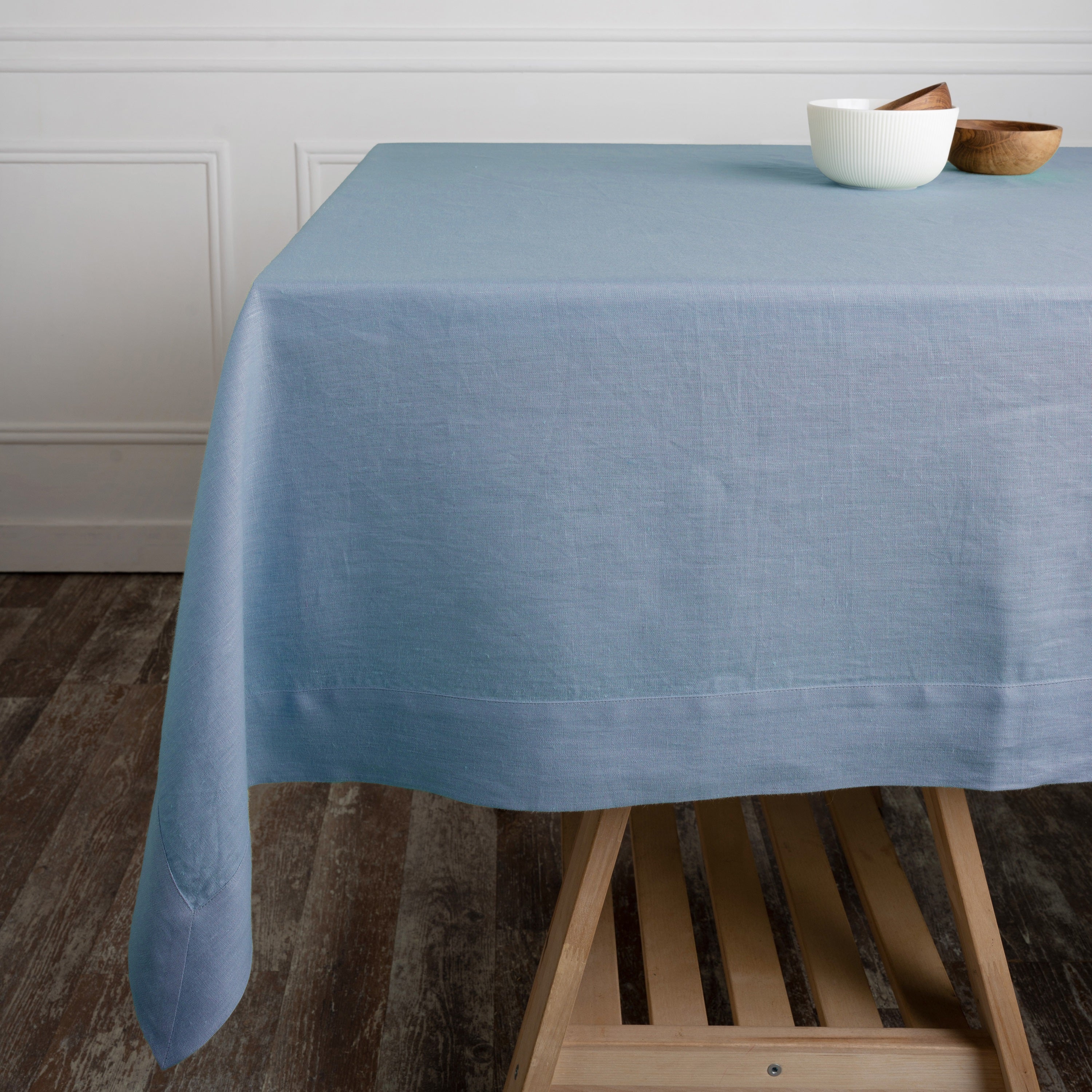 Powder Blue Linen Tablecloth, Hemmed