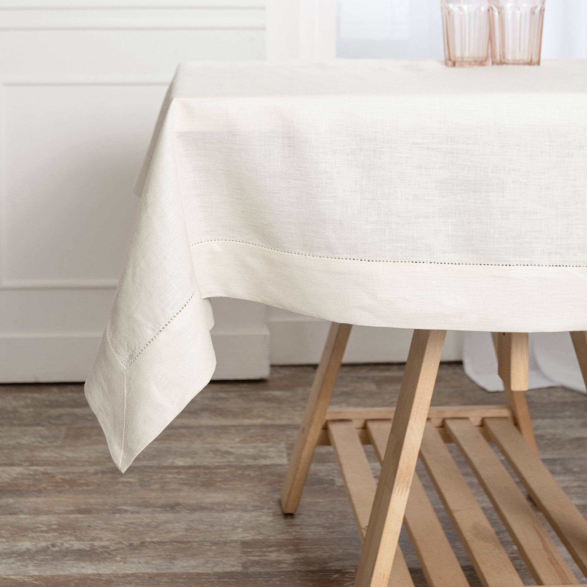 Cream Linen Tablecloth, Hemstitch