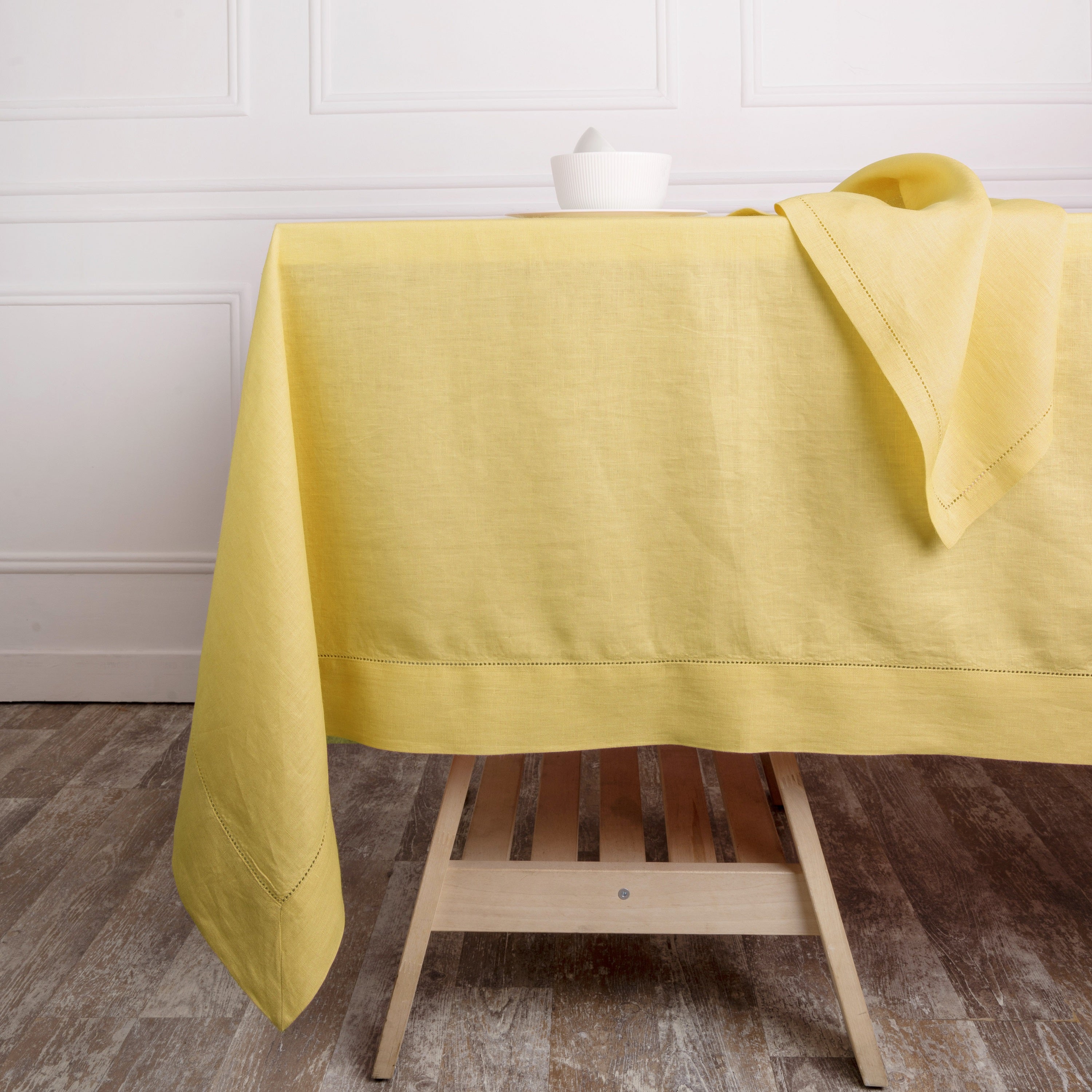 Lemon Yellow Linen Tablecloth, Hemstitch