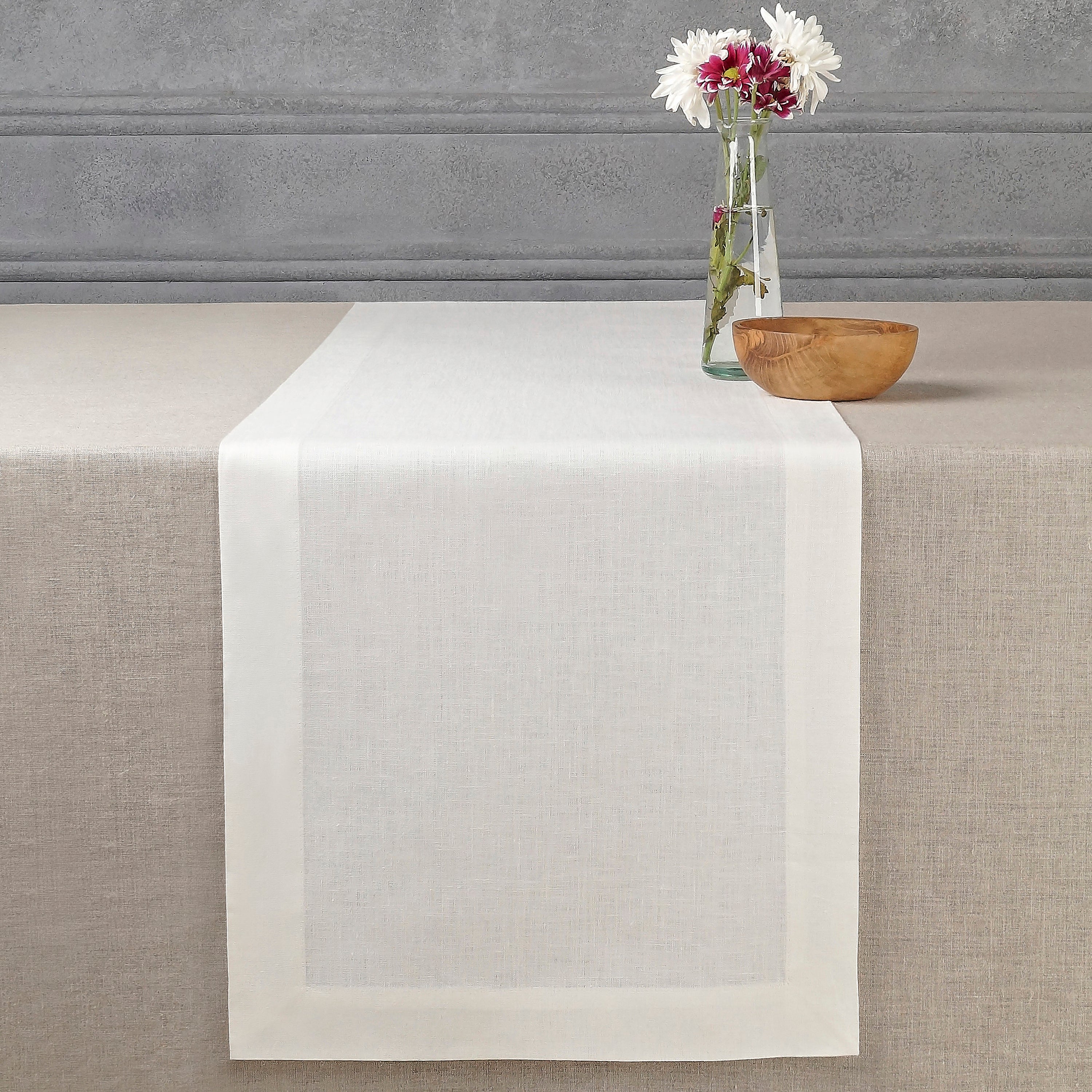 Ivory Linen Table Runner, Hemmed