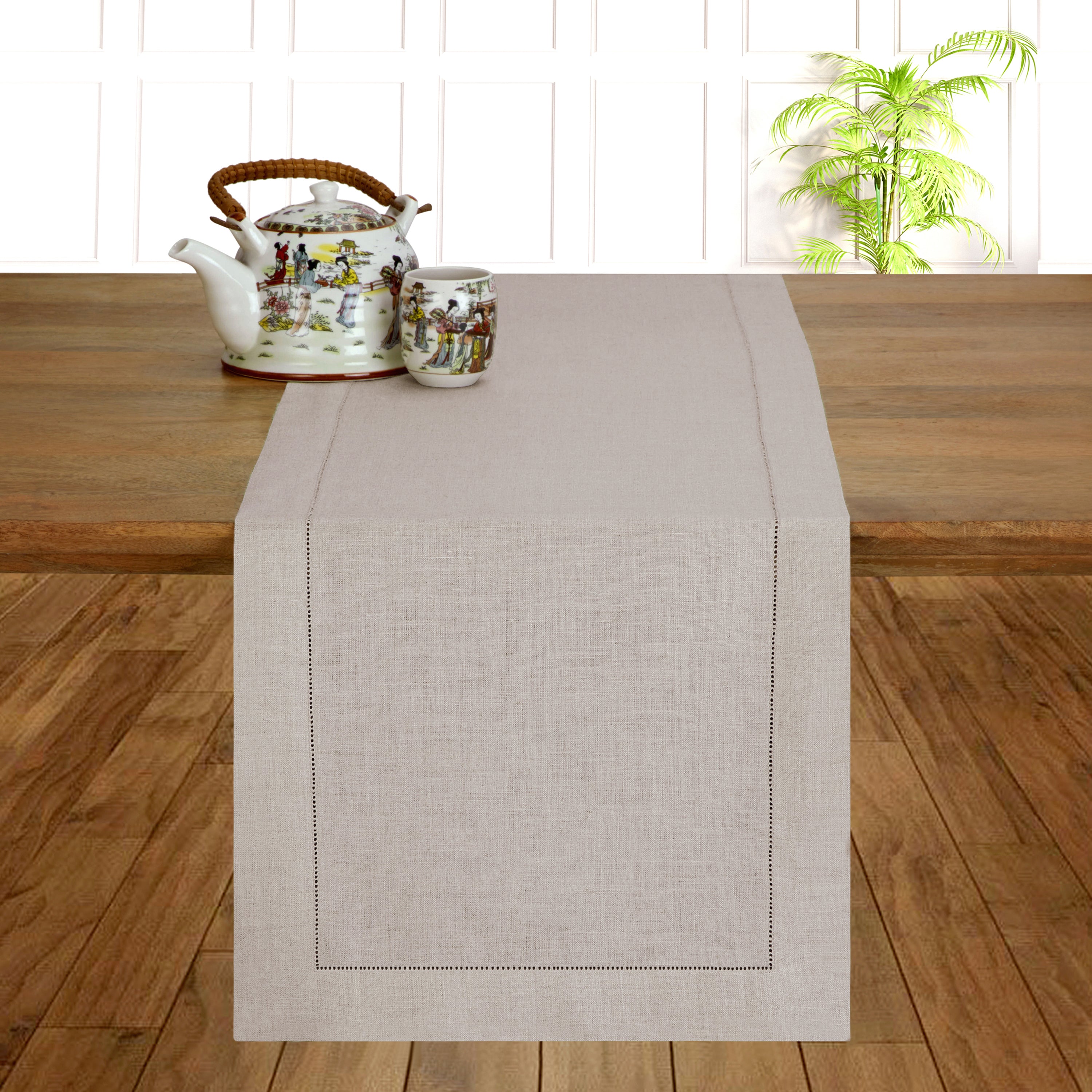 Natural Linen Table Runner, Hemstitch