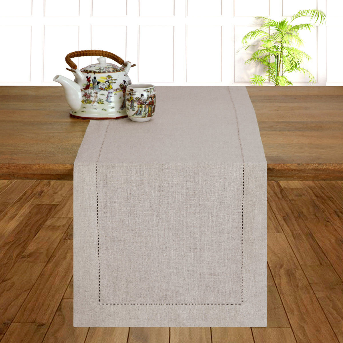 Natural Linen Table Runner - Hemstitch