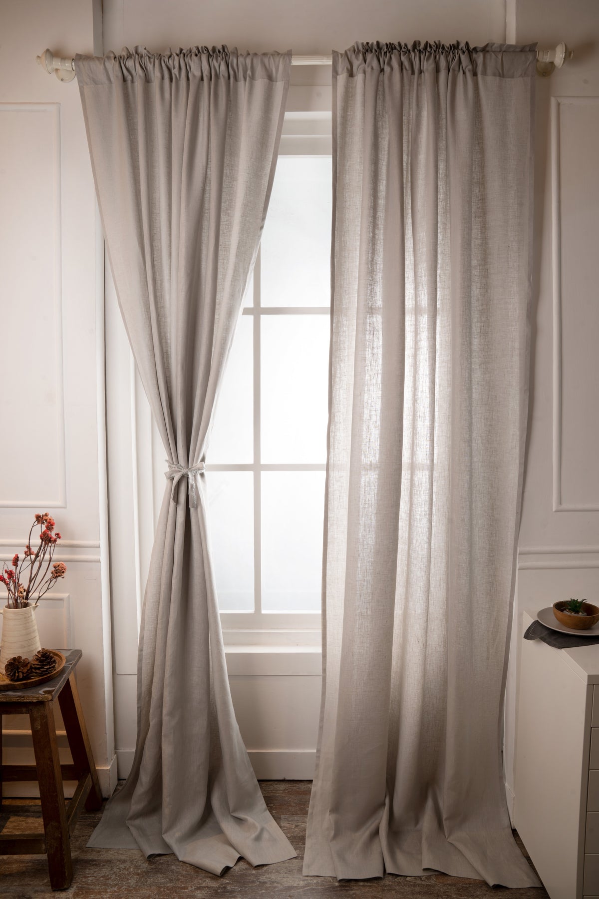 Silver Grey Linen Curtain | Set of 2