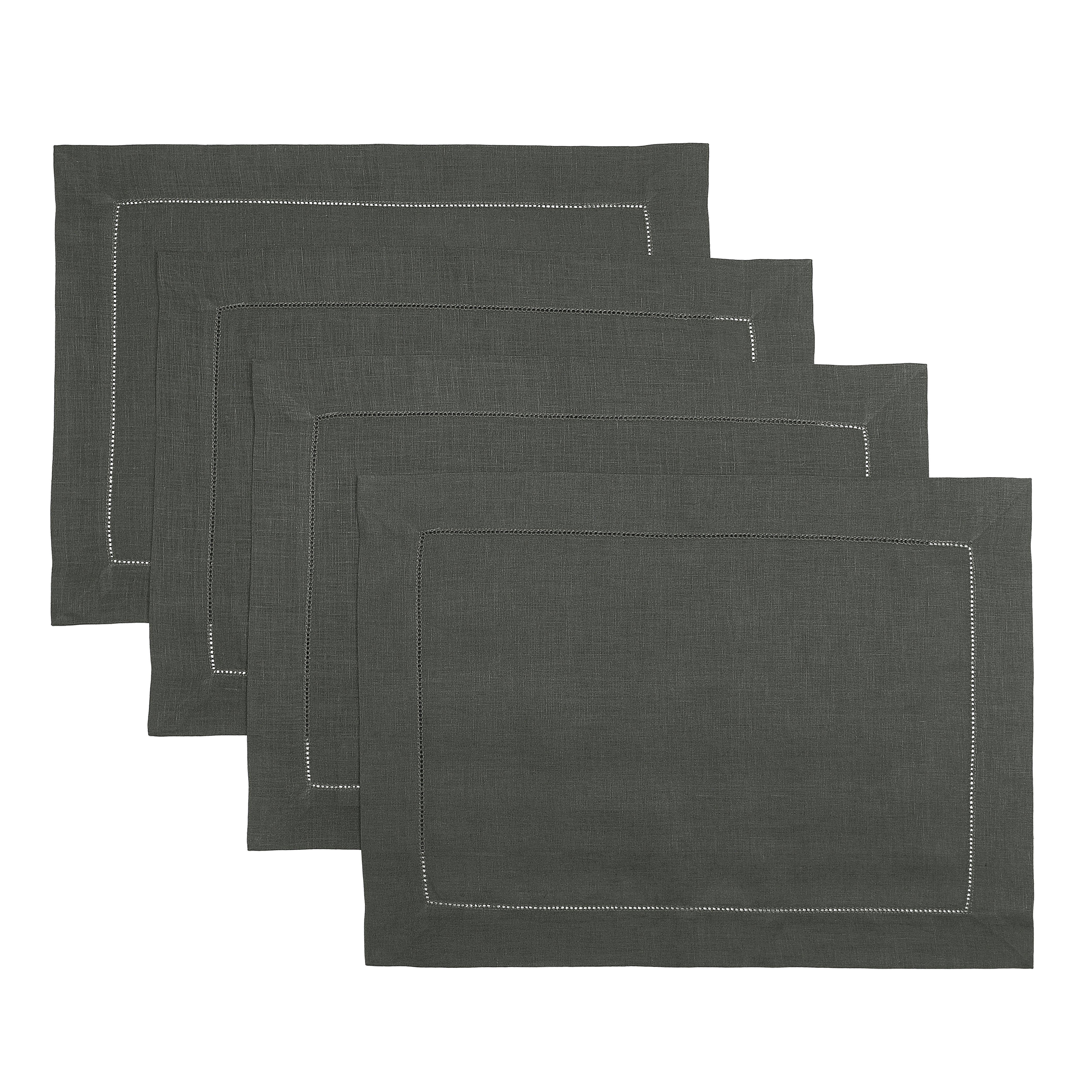 Signature Linen™ Charcoal Grey Placemats - Hemstitch, 4 pcs