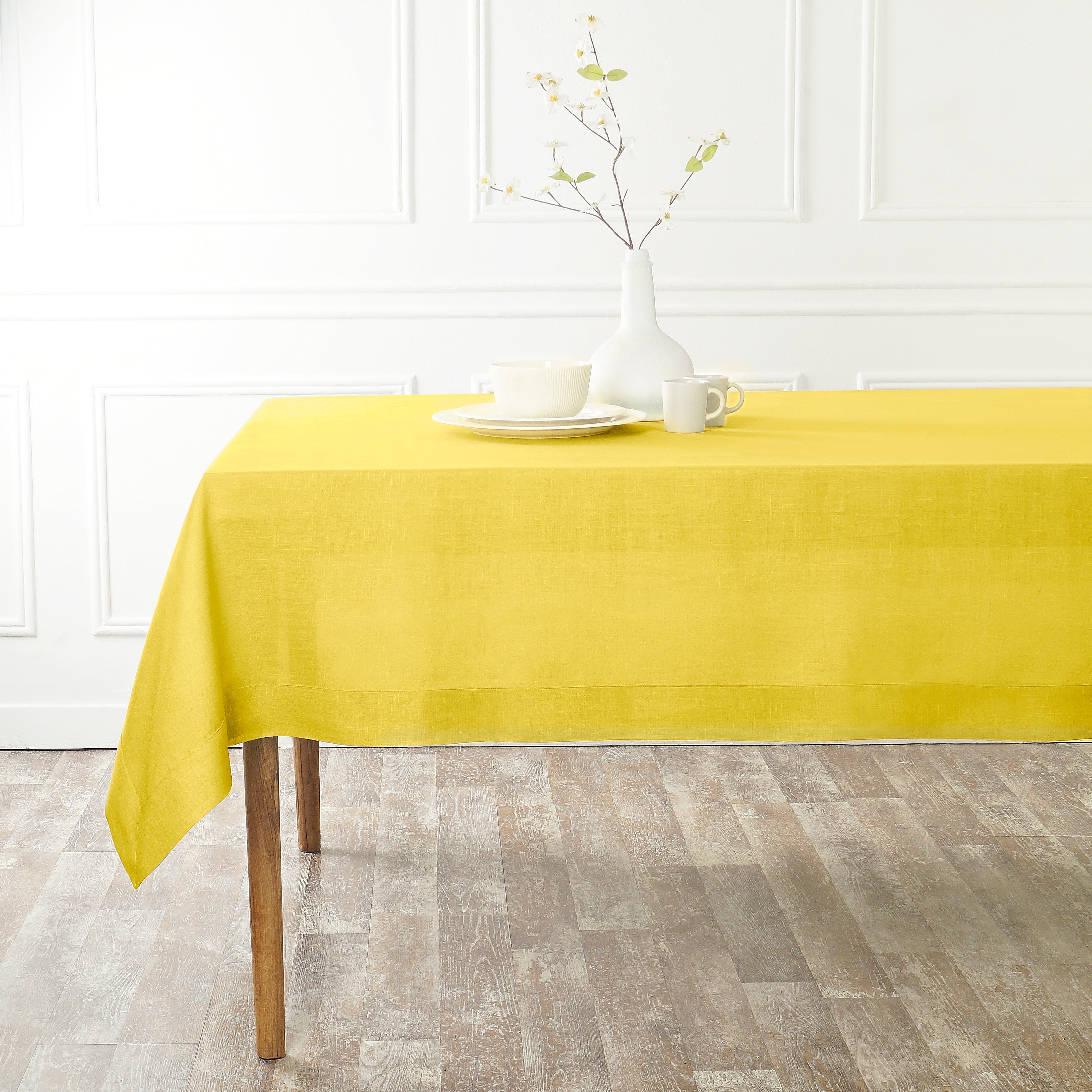 Lemon Yellow Linen Tablecloth, Hemmed