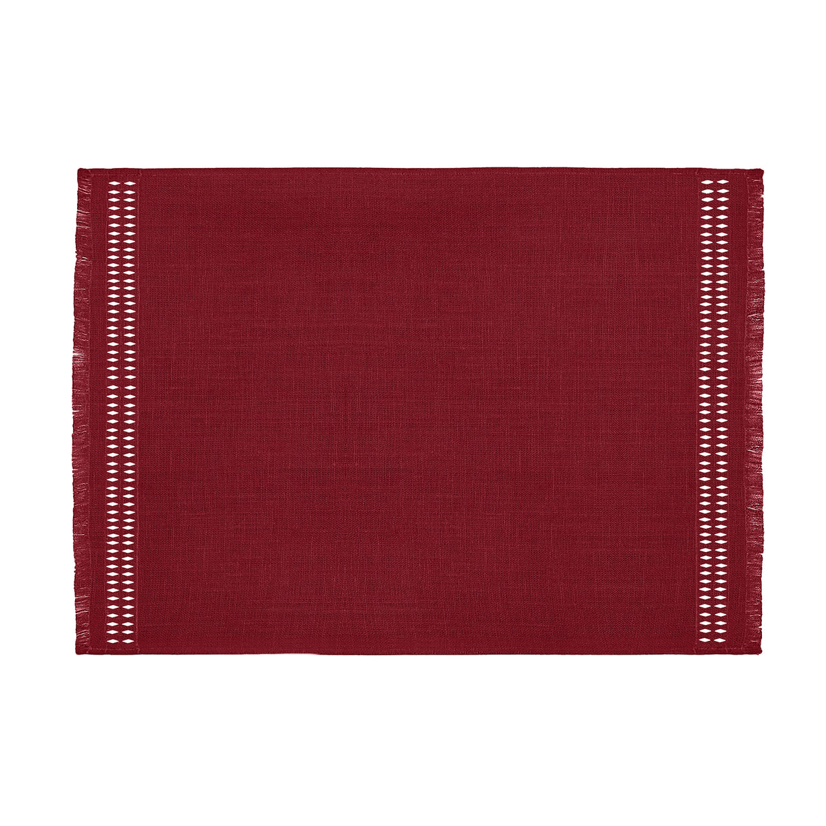 Red Faux Linen Placemats, Hand Hemstitch, 14 x 19 inch, 6 pcs