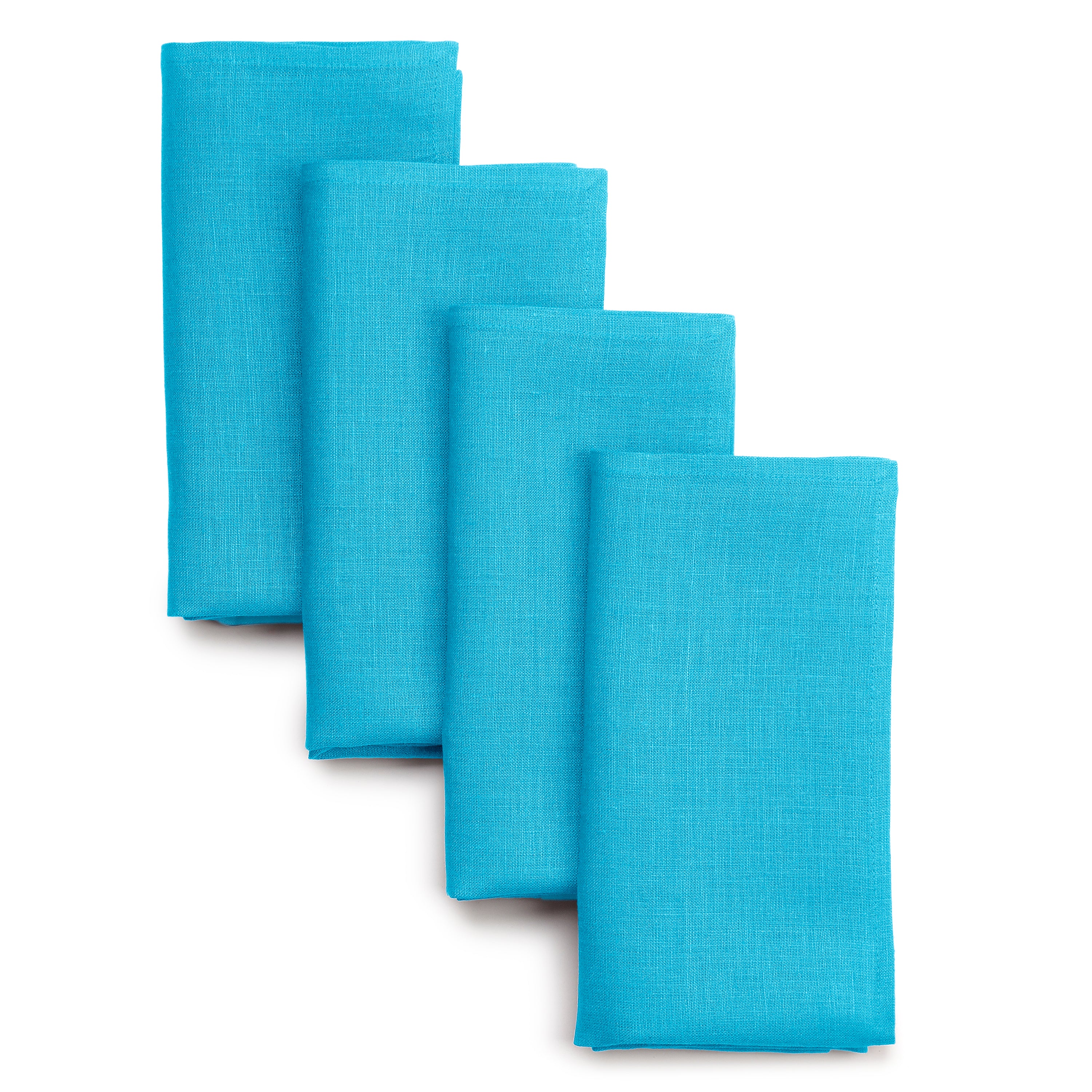 Cyan Blue Linen Napkins, Hemmed, 18 x 18 inch, 4 pcs