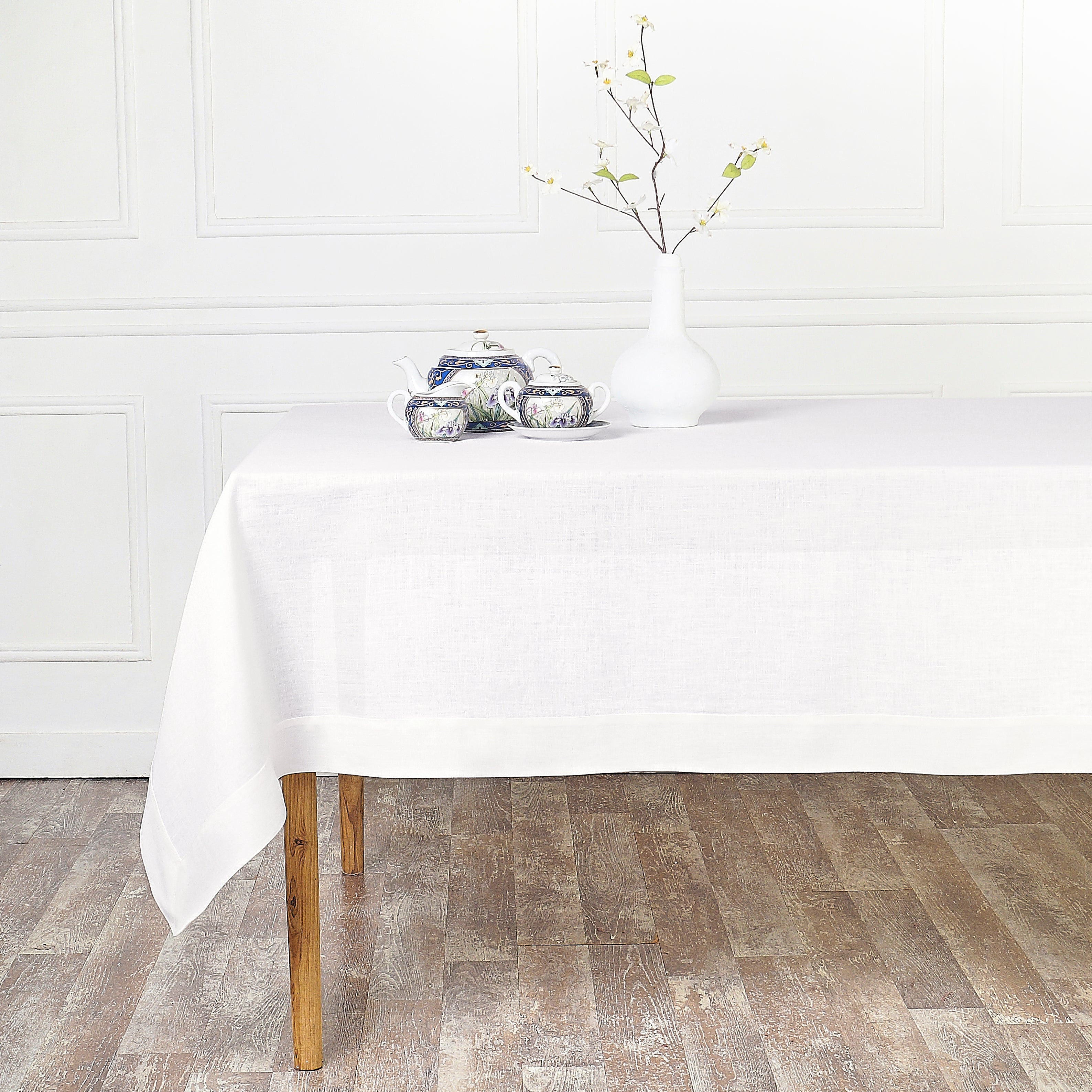 White Linen Tablecloth, Hemmed