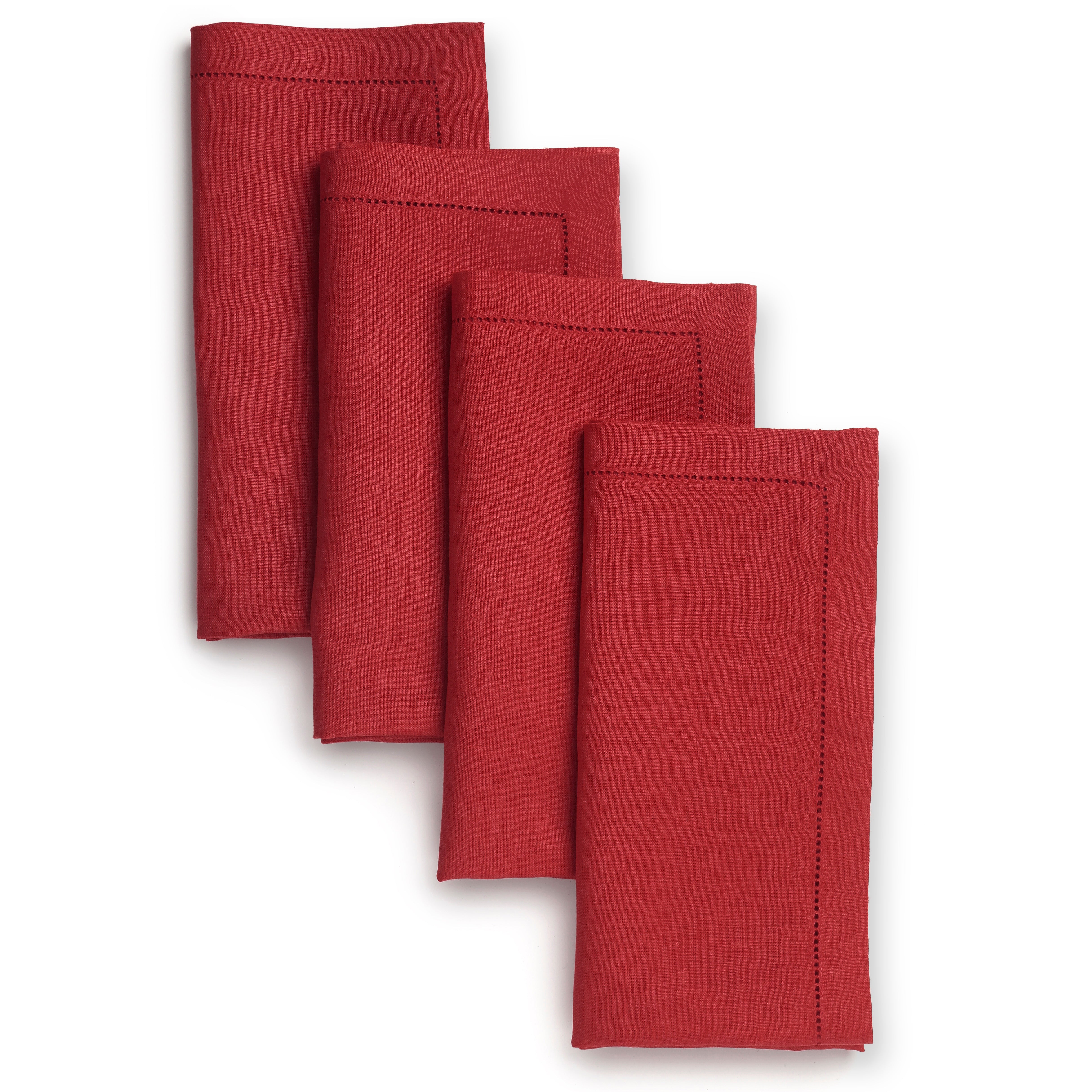 Signature Linen™ Bright Red Dinner Napkins - Hemstitch, 4 pcs