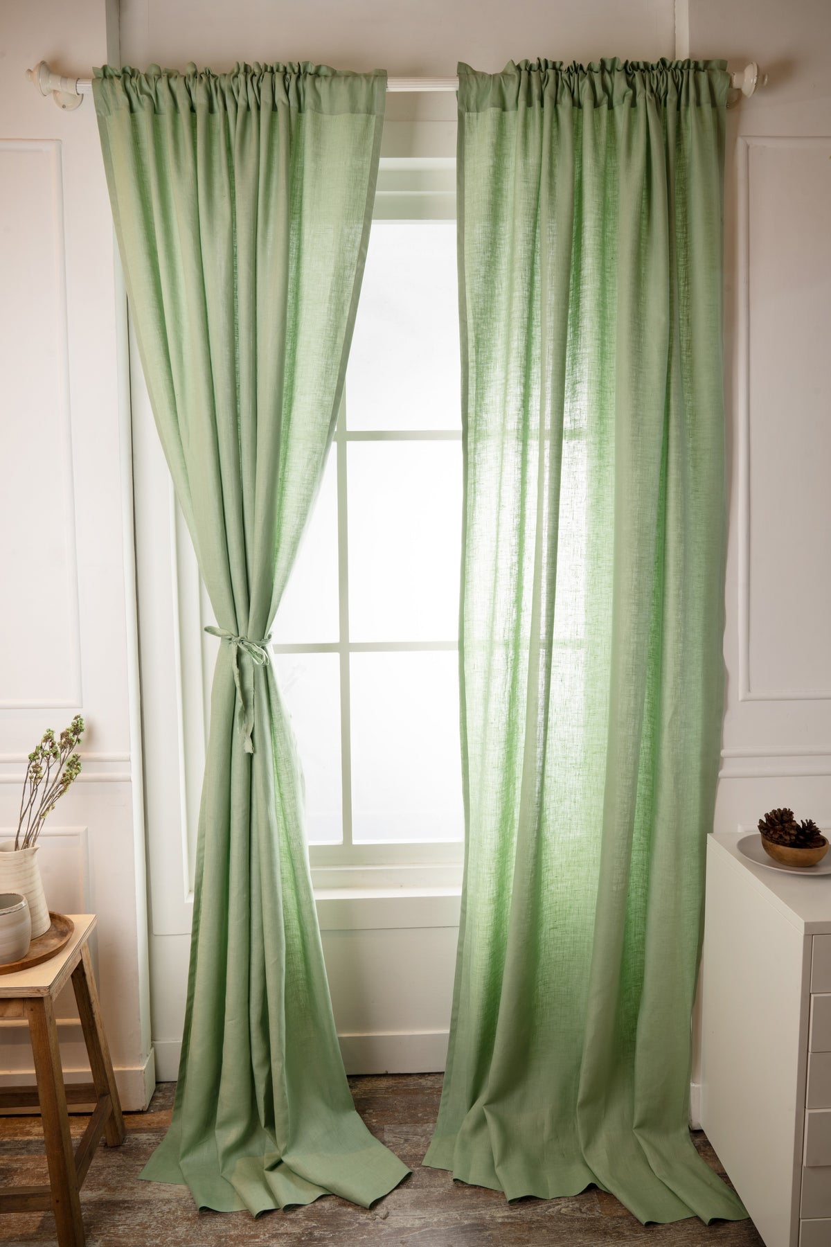 Sage Green Linen Curtain | Set of 2
