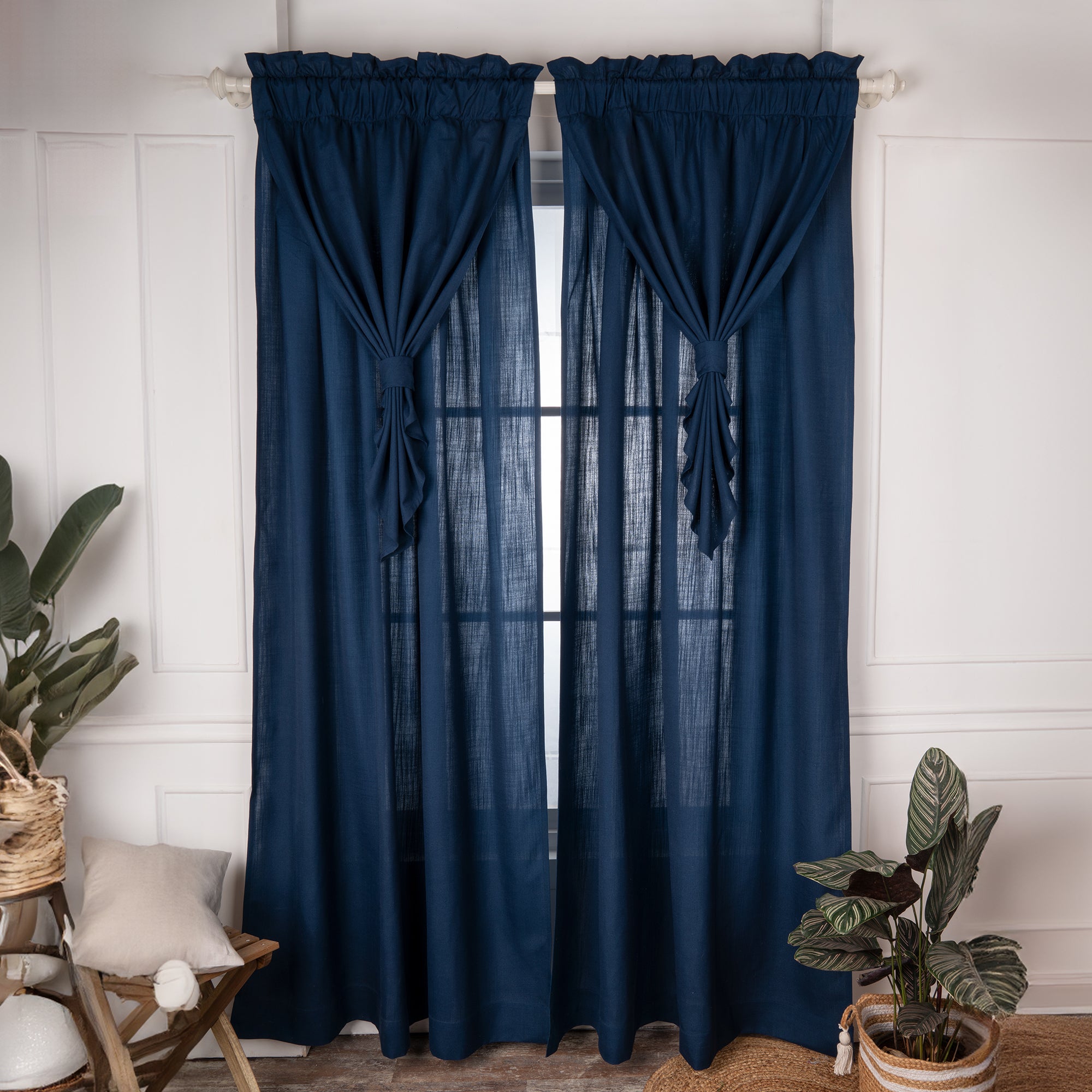 Navy Blue Faux Linen Royal Look Curtain