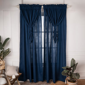 Navy Blue Faux Linen Royal Look Curtains | 1 Panel