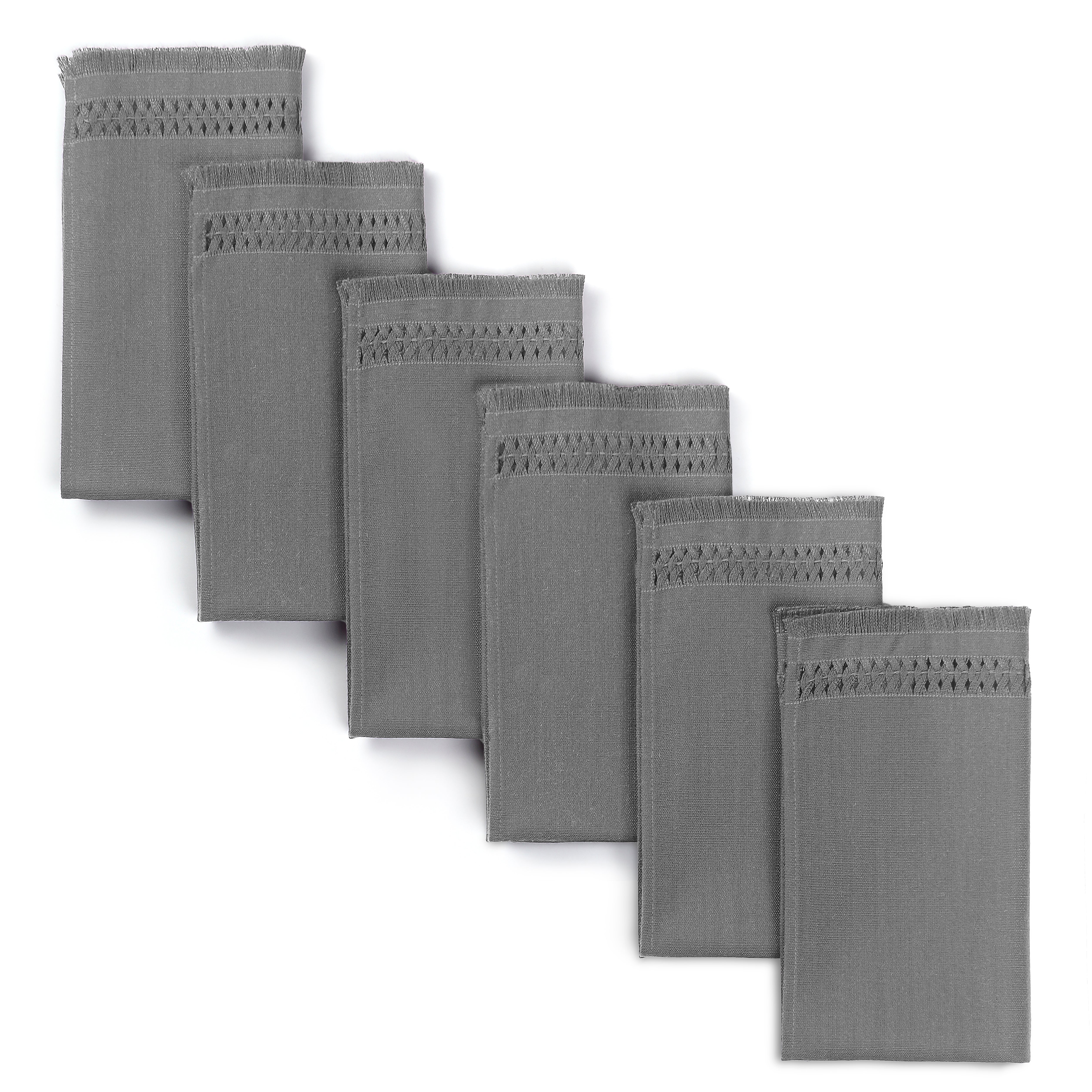 Charcoal Grey Faux Linen Napkins, Hand Hemstitch, 20 x 20 inch, 6 pcs