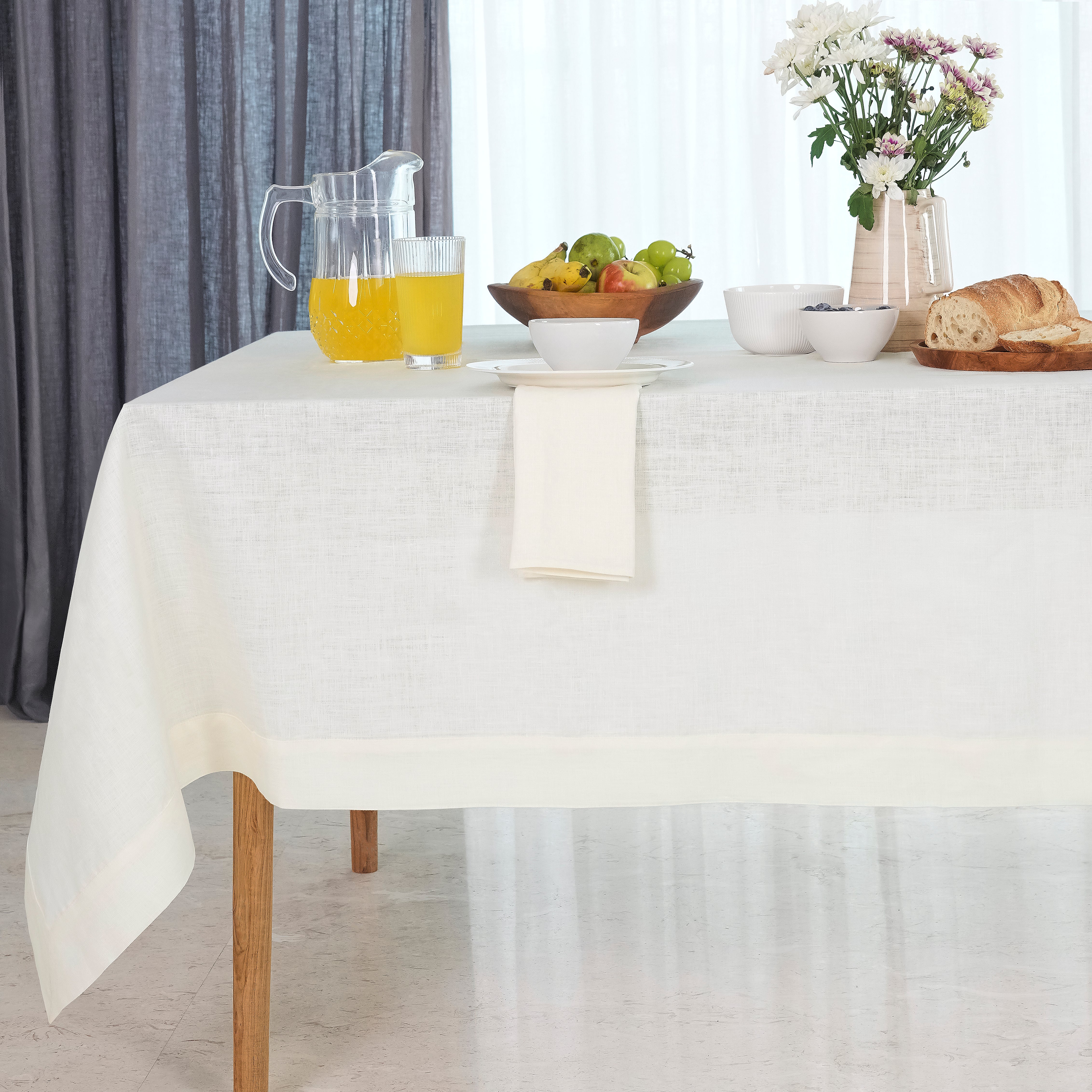 Ivory Linen Tablecloth, Hemstitch