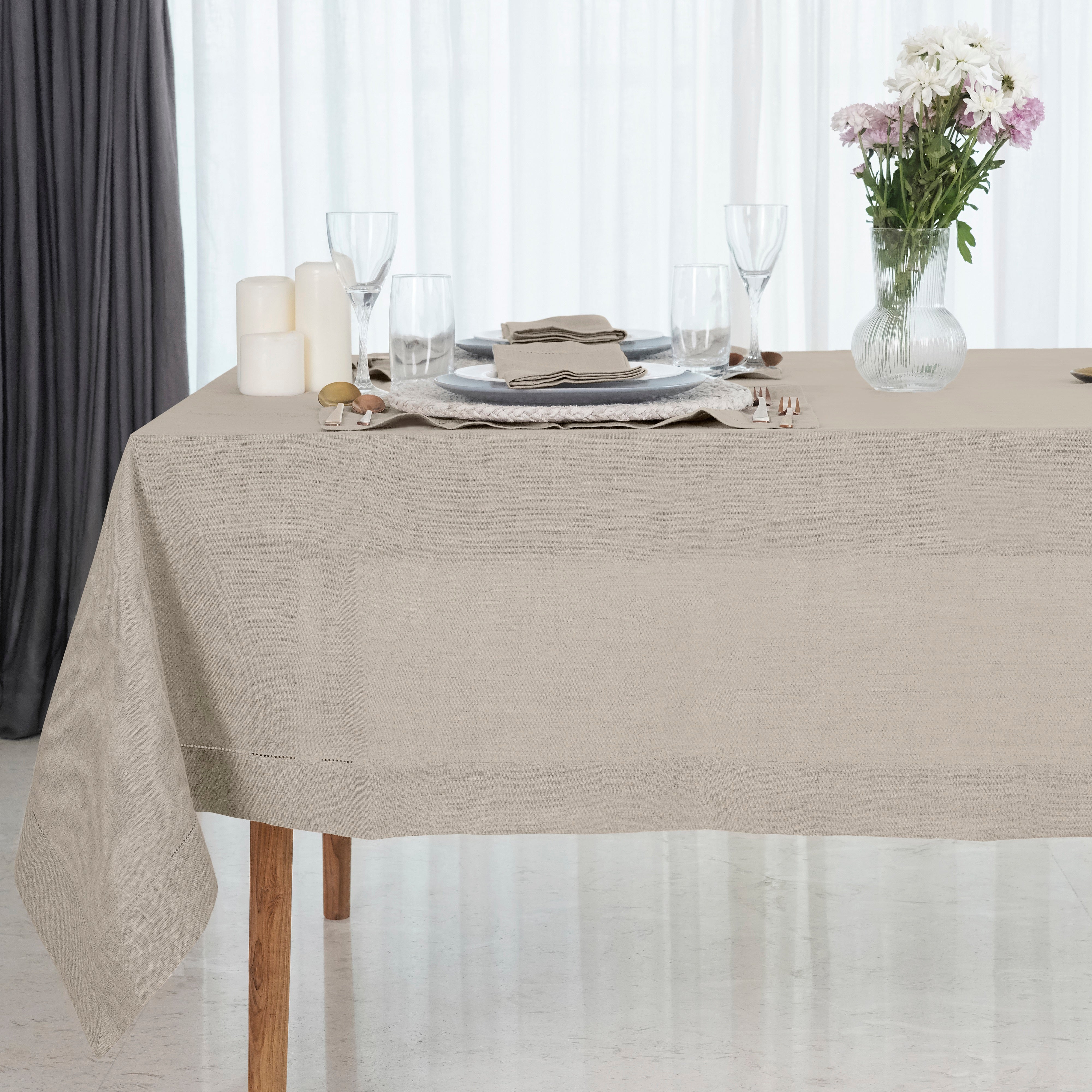 Natural Pure Linen Tablecloth, Hemstitch