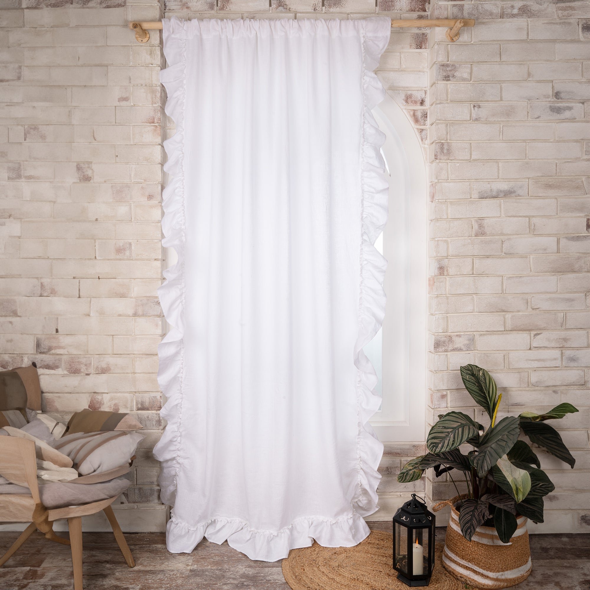 White Linen Ruffle Curtain