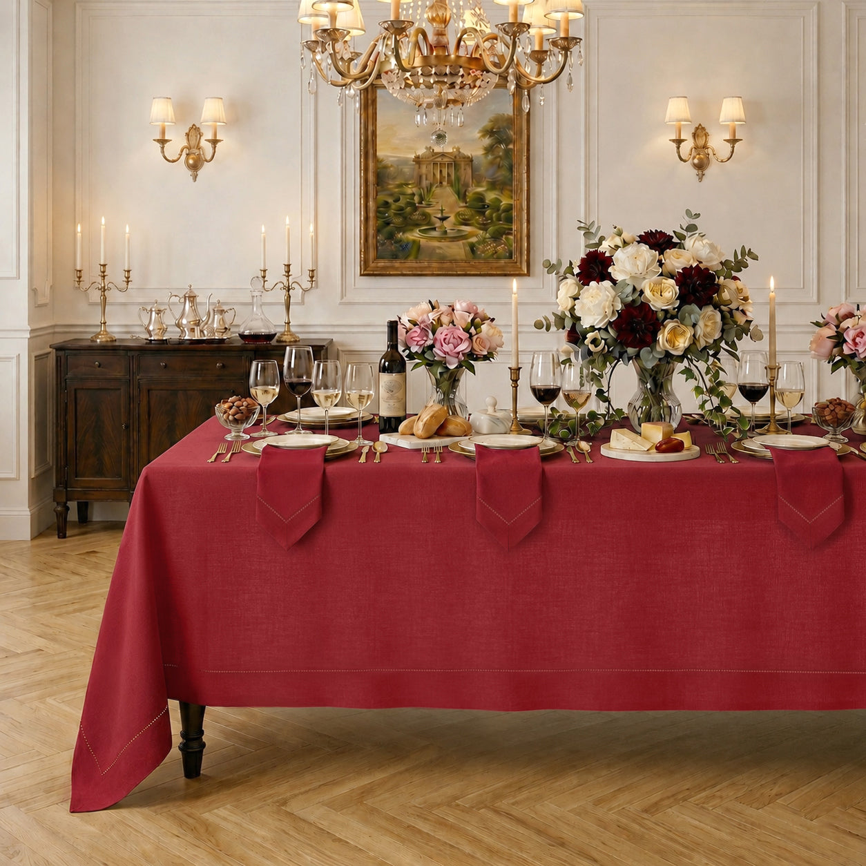 Signature Linen™ Red Tablecloth - Hemstitch
