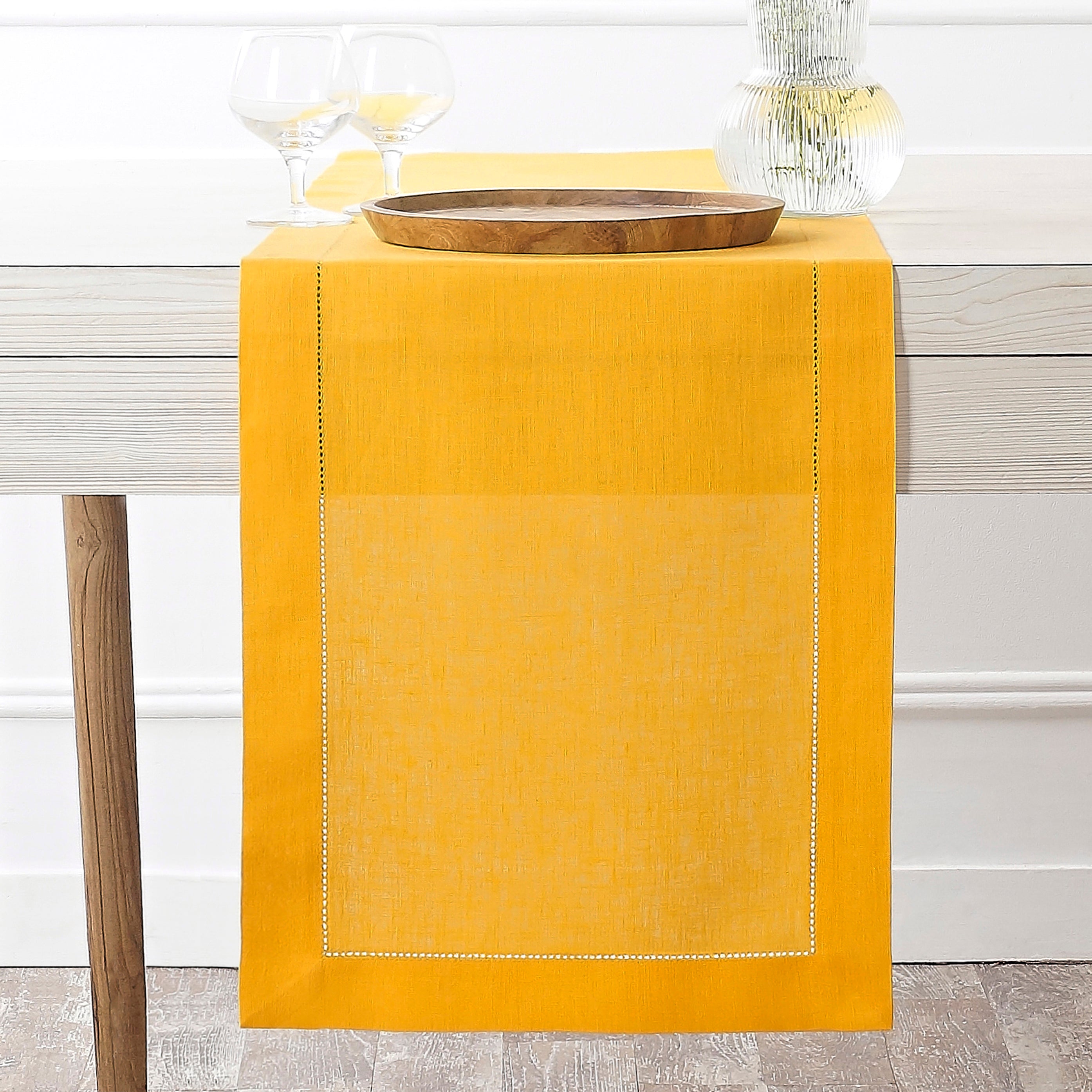 Sunflower Yellow Linen Table Runner, Hemstitch