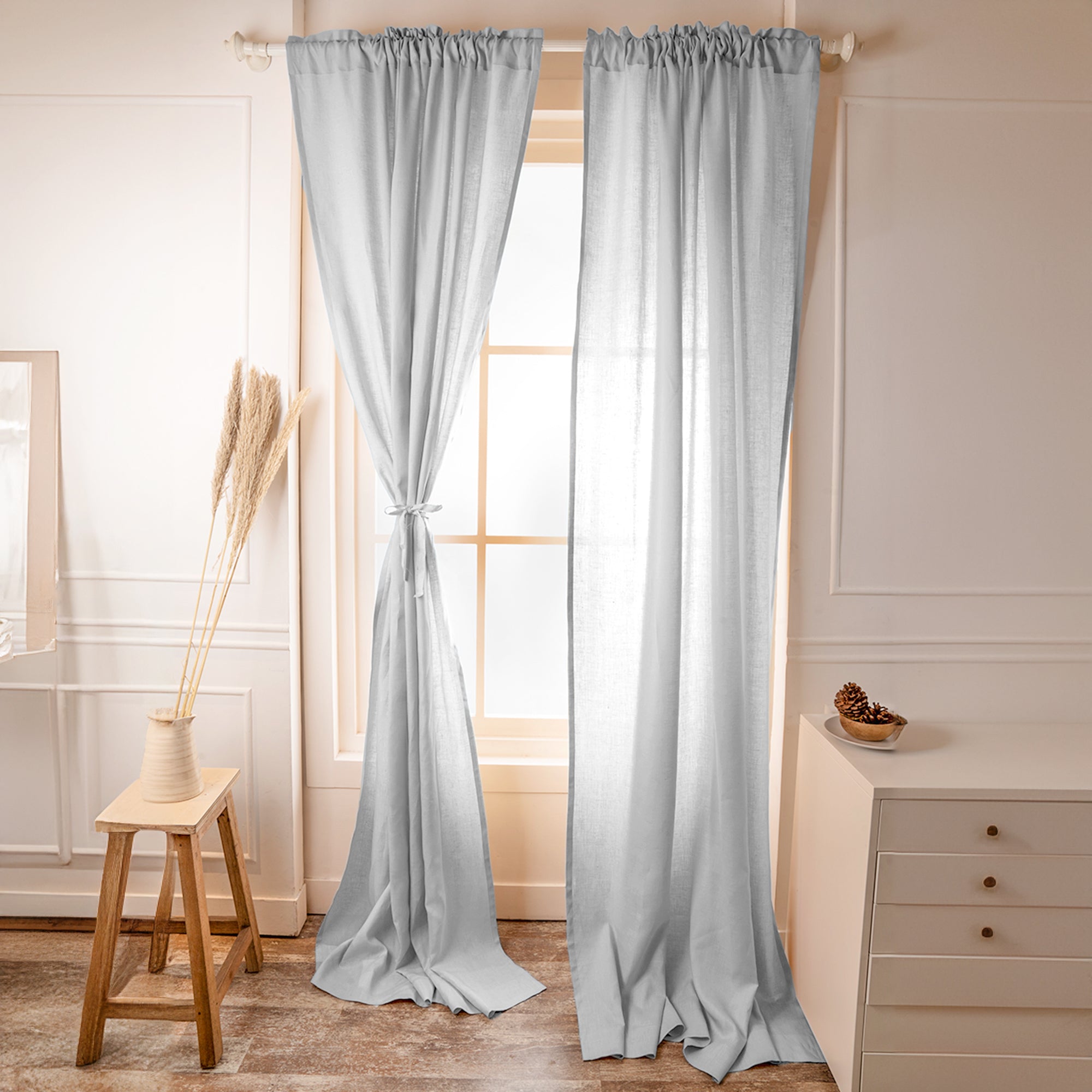 Silver Grey Linen Curtain | Set of 2