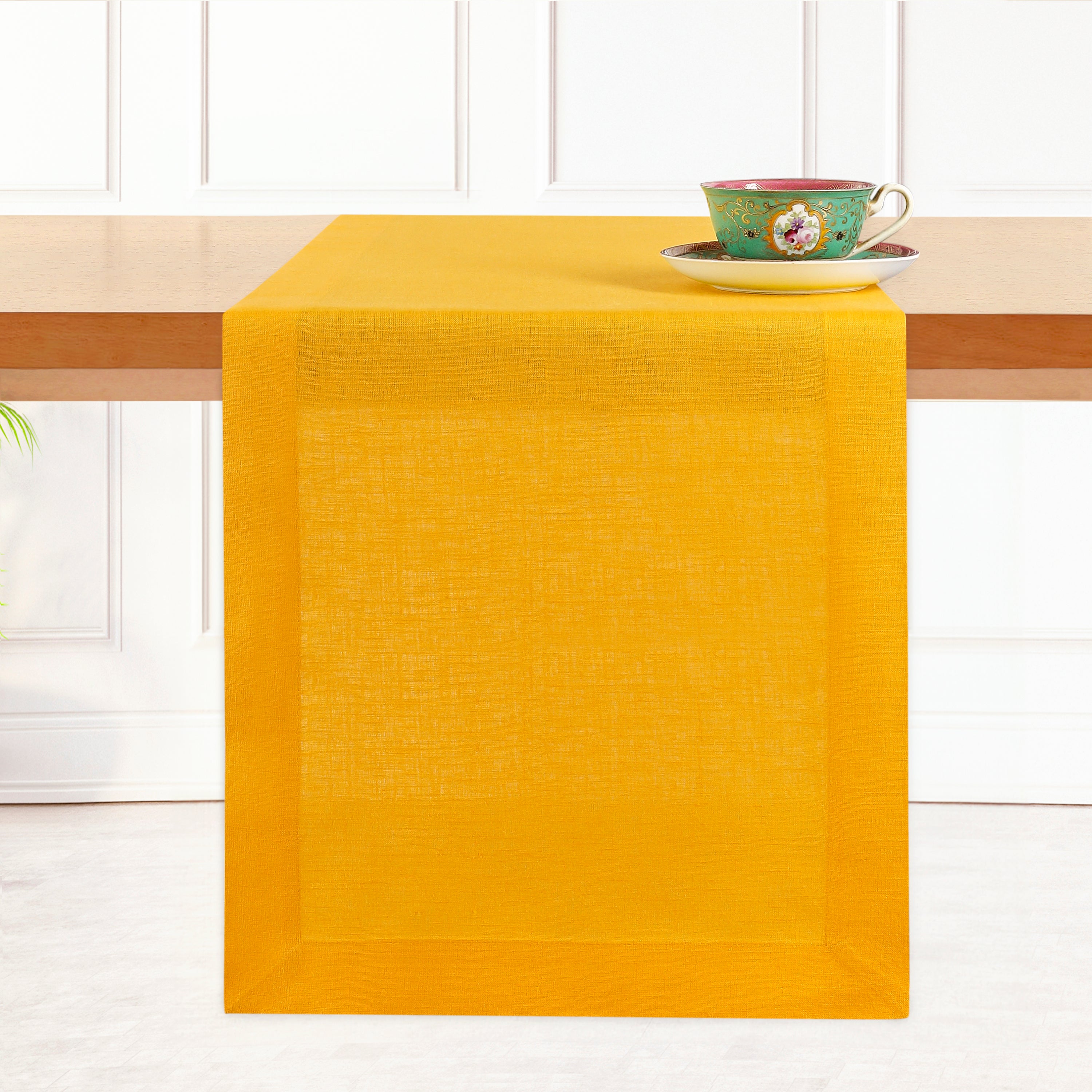 Sunflower Yellow Linen Table Runner, Hemmed