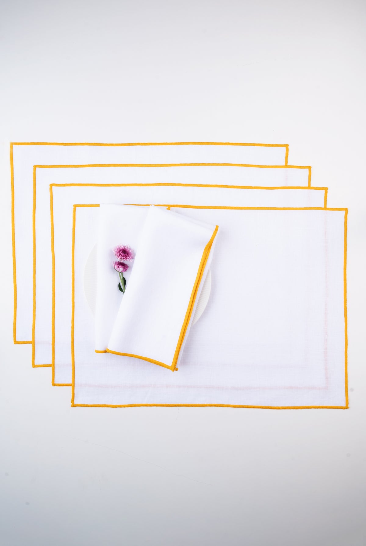 White & Yellow Linen Placemats 14 x 19 Inch Set of 4 - Marrow Edge