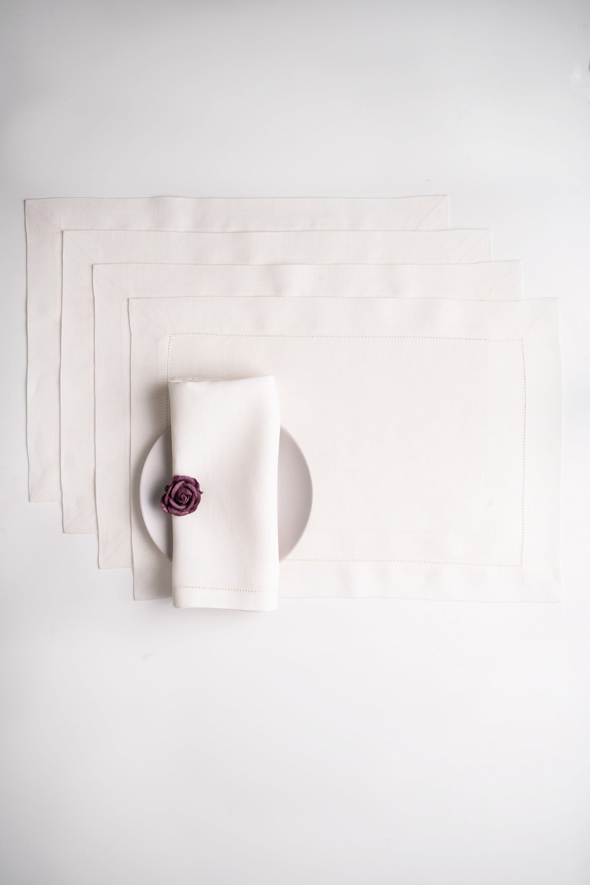 Ivory Linen Placemats 14 x 19 Inch Set of 4 - Hemstitch