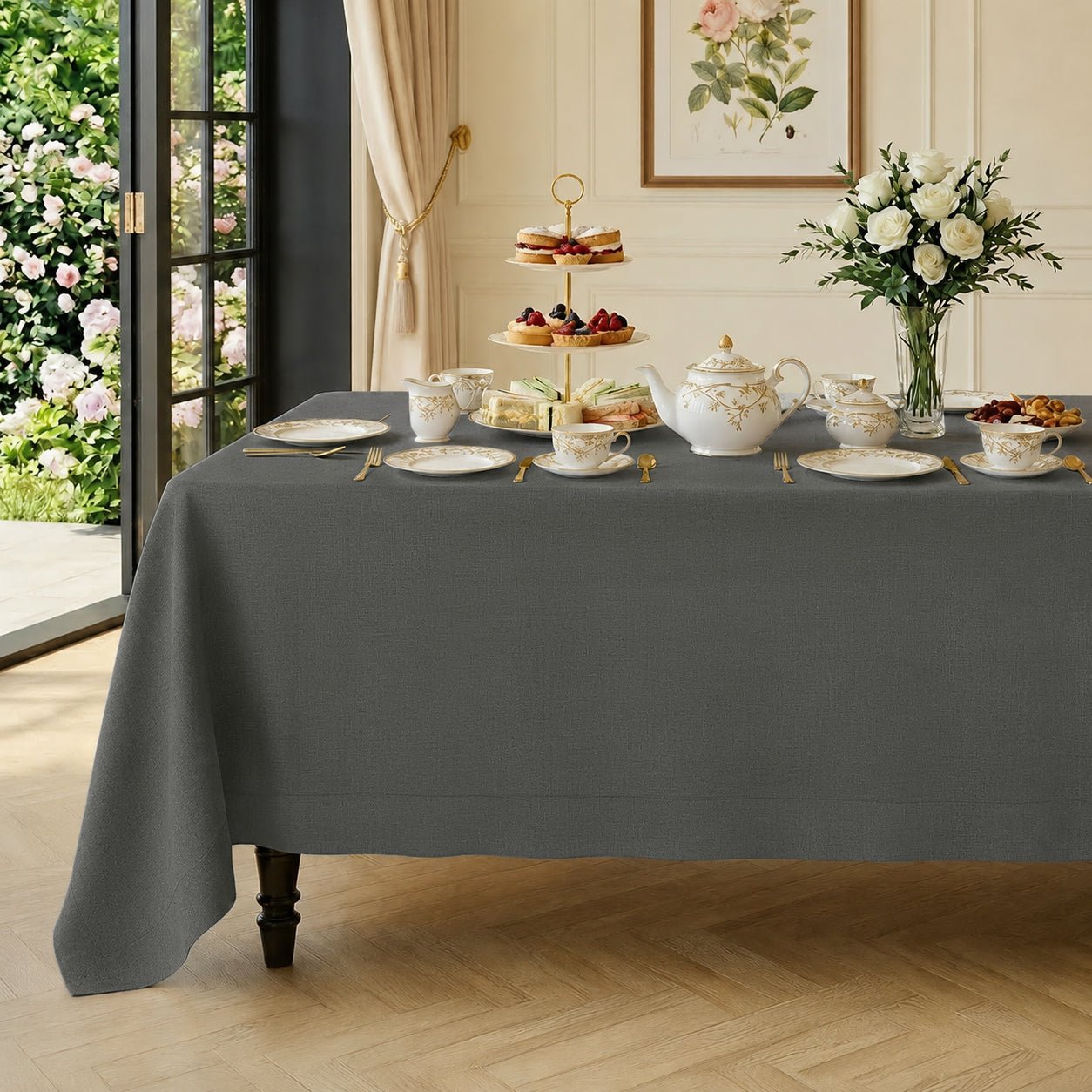Classic Linen™ Charcoal Grey Tablecloth - Mitered Corner