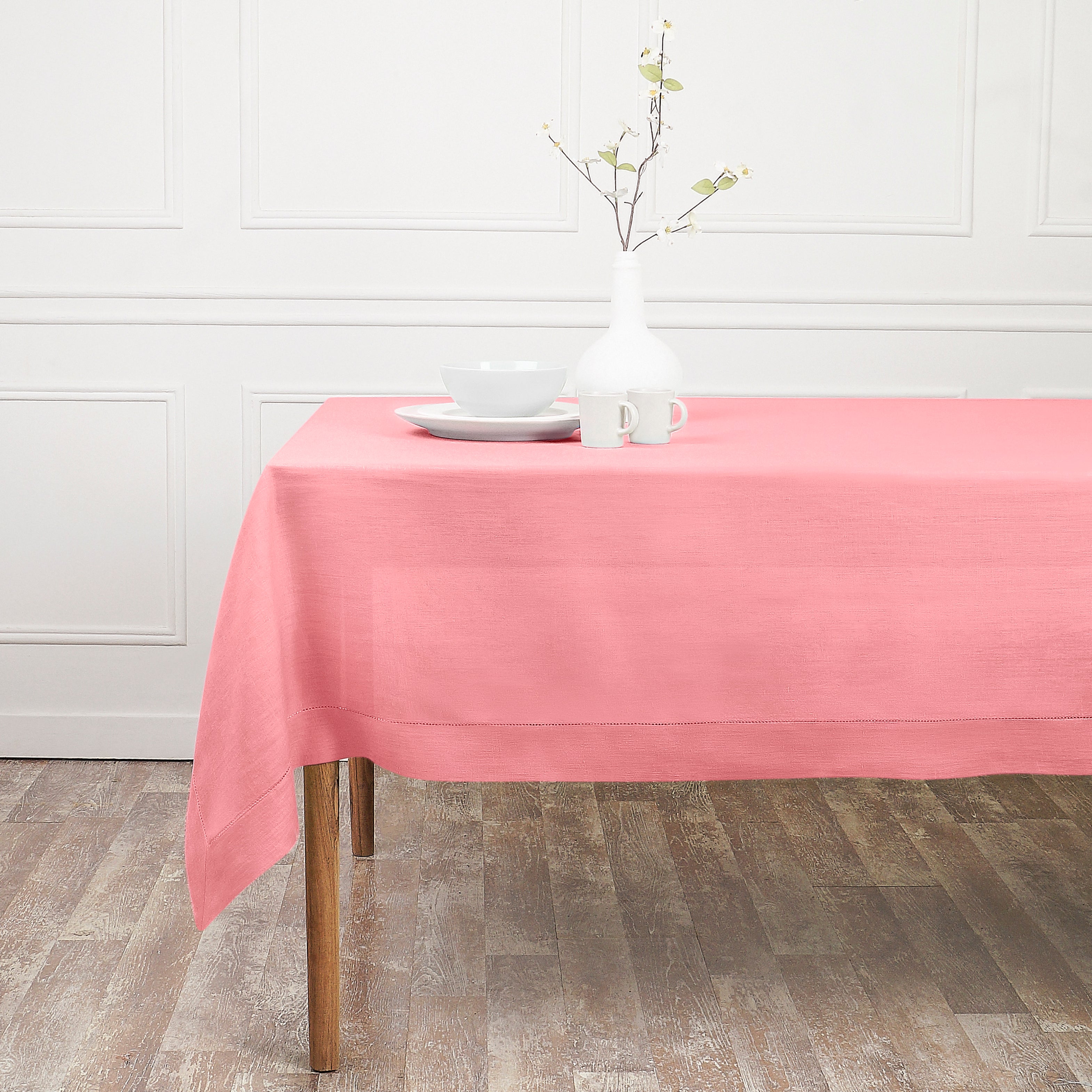 Dusty Pink Linen Tablecloth, Hemstitch