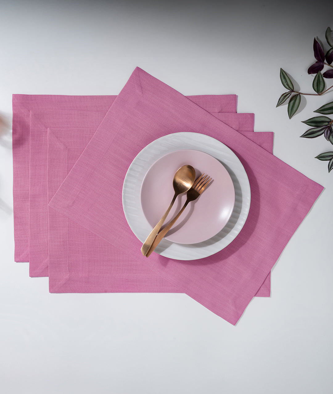 Bubblegum Pink Linen Look Recycled Fabric Mitered Corner Placemats