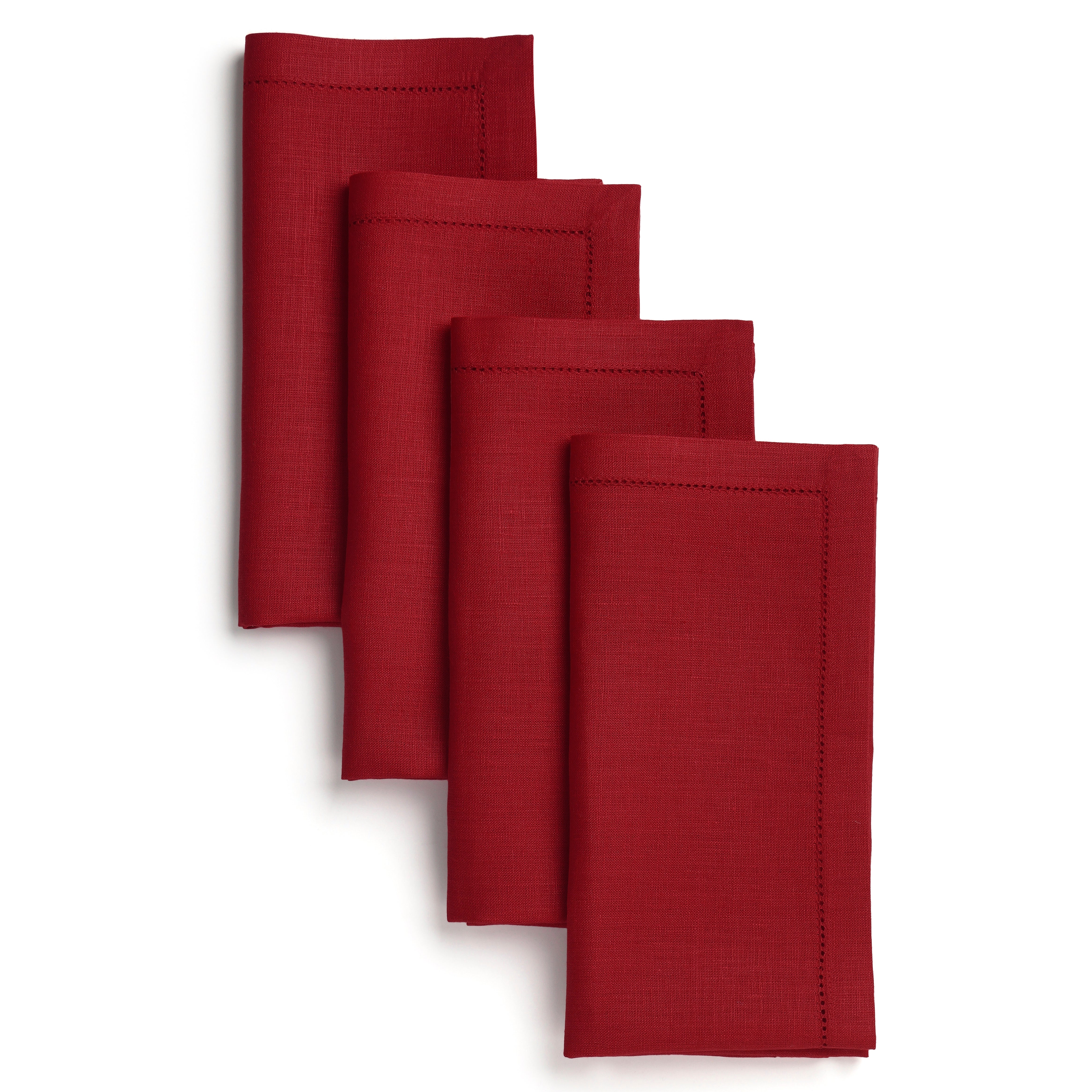 Red Linen Napkins, Hemstitch, 20 x 20 inch, 4 pcs