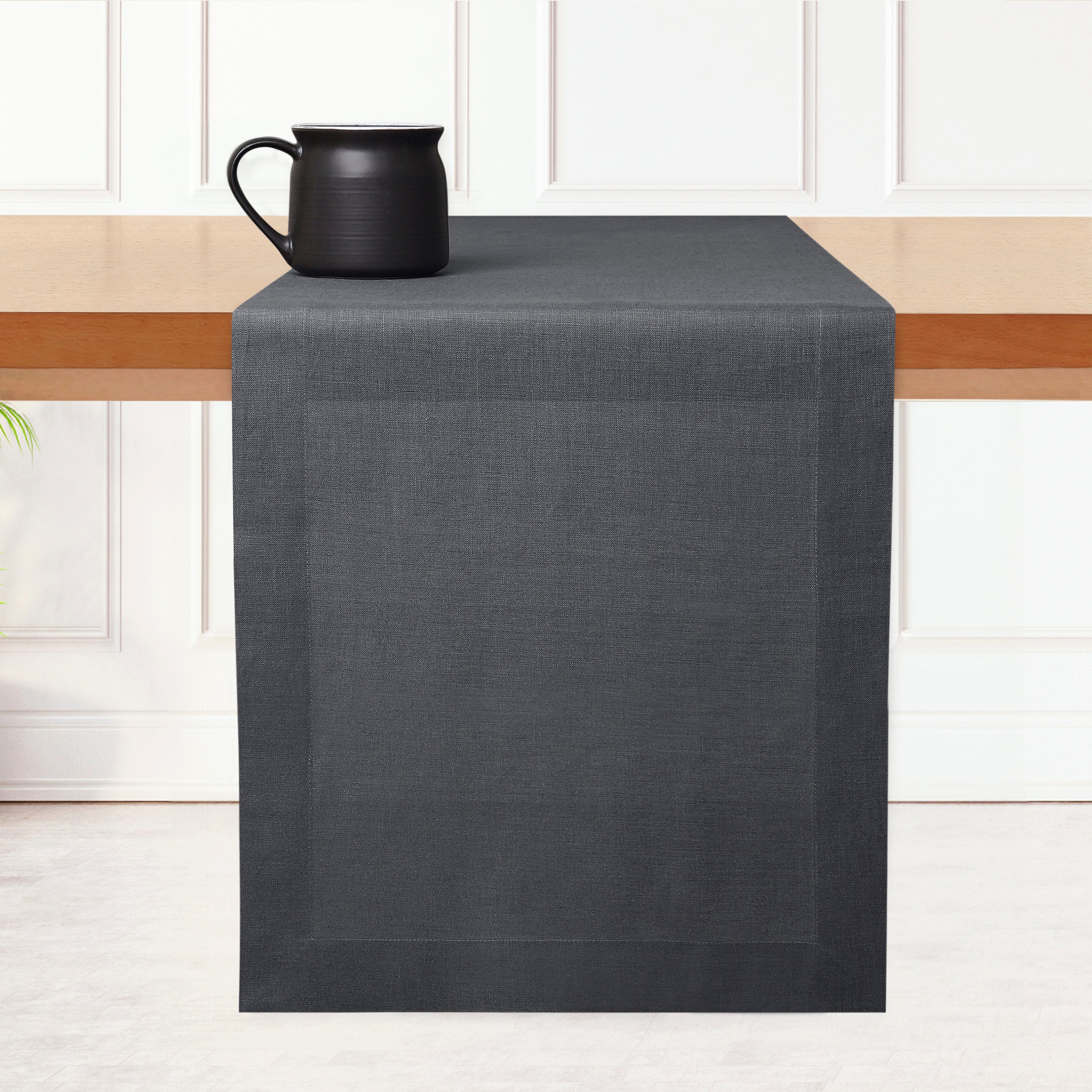 Charcoal Grey Pure Linen Table Runner - Hemmed