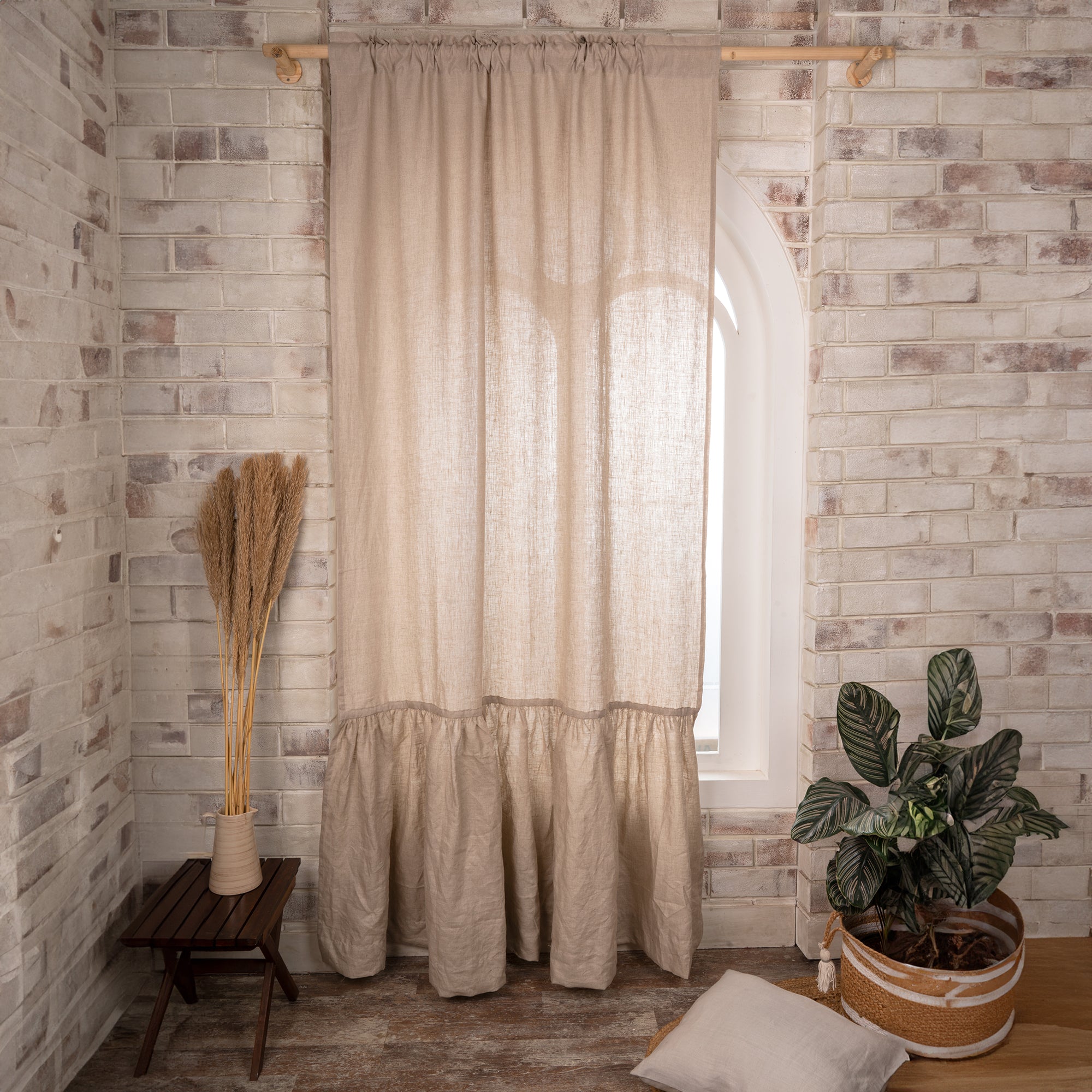 Natural Linen Ruffle Curtain