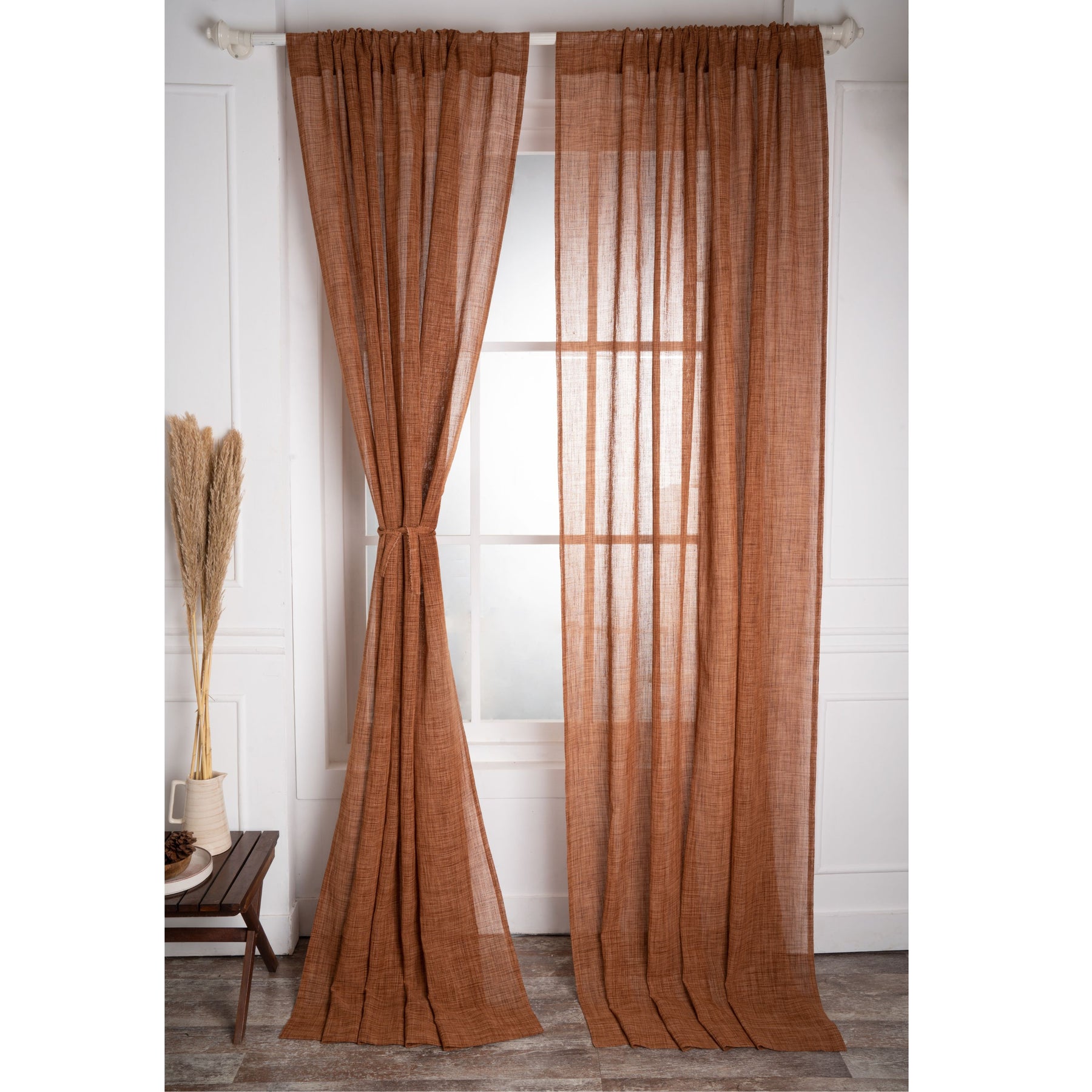 Brown Faux Jute Curtain | Set of 2 Panels